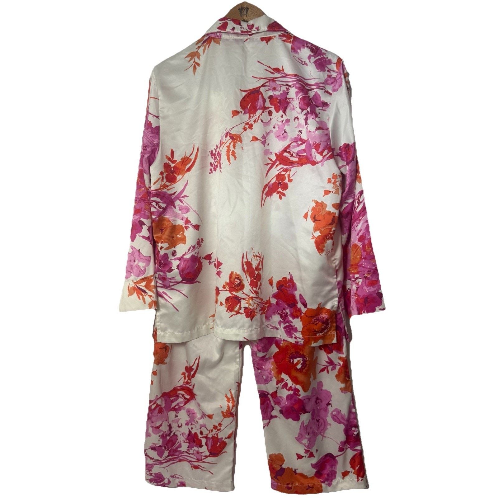 Other Natori Peony Satin Pajamas Set Pink Orange Floral Lounge Size ONE SIZE - 3 Thumbnail