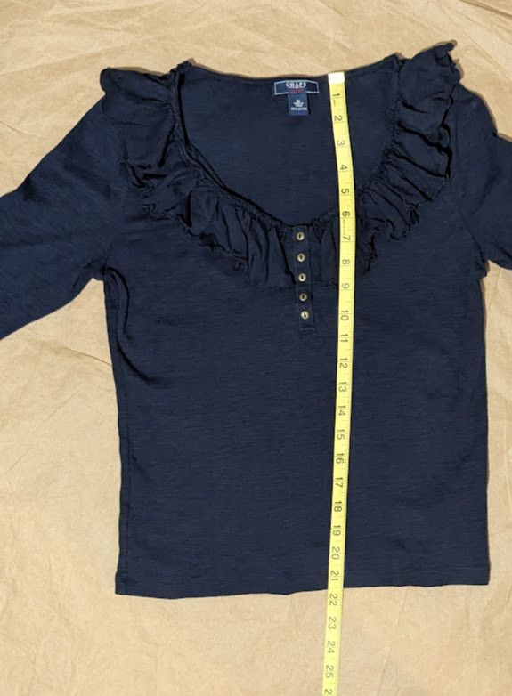 Chaps Chaps denim women's ruffle neck pullover blouse Size M / US 6-8 / IT 42-44 - 4 Thumbnail