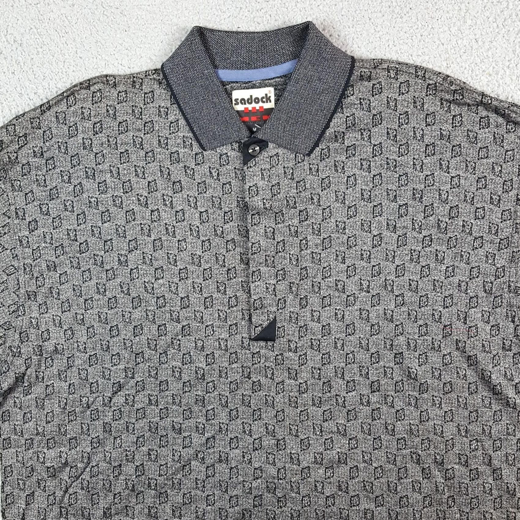 Vintage VINTAGE Sadock Polo Shirt Mens Size L Gray Diamond Argyle Preppy Oversized Button Collar Golf Shirt 90s Size US L / EU 52-54 / 3 - 3 Thumbnail