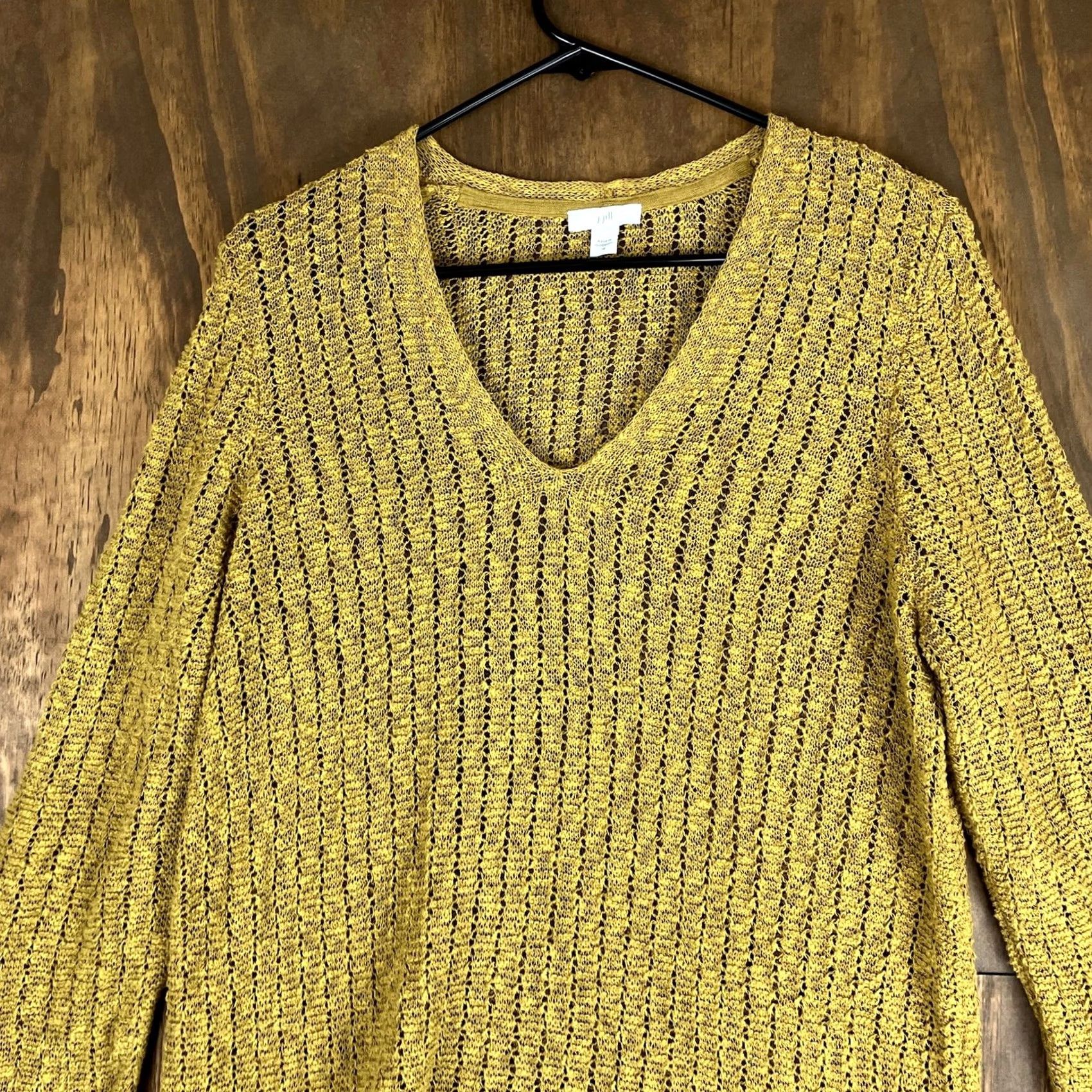 Vintage J Jill Womens Sweater Mustard Yellow V Neck Open Knit Long Sleeve Cotton Blend M Size M / US 6-8 / IT 42-44 - 2 Thumbnail