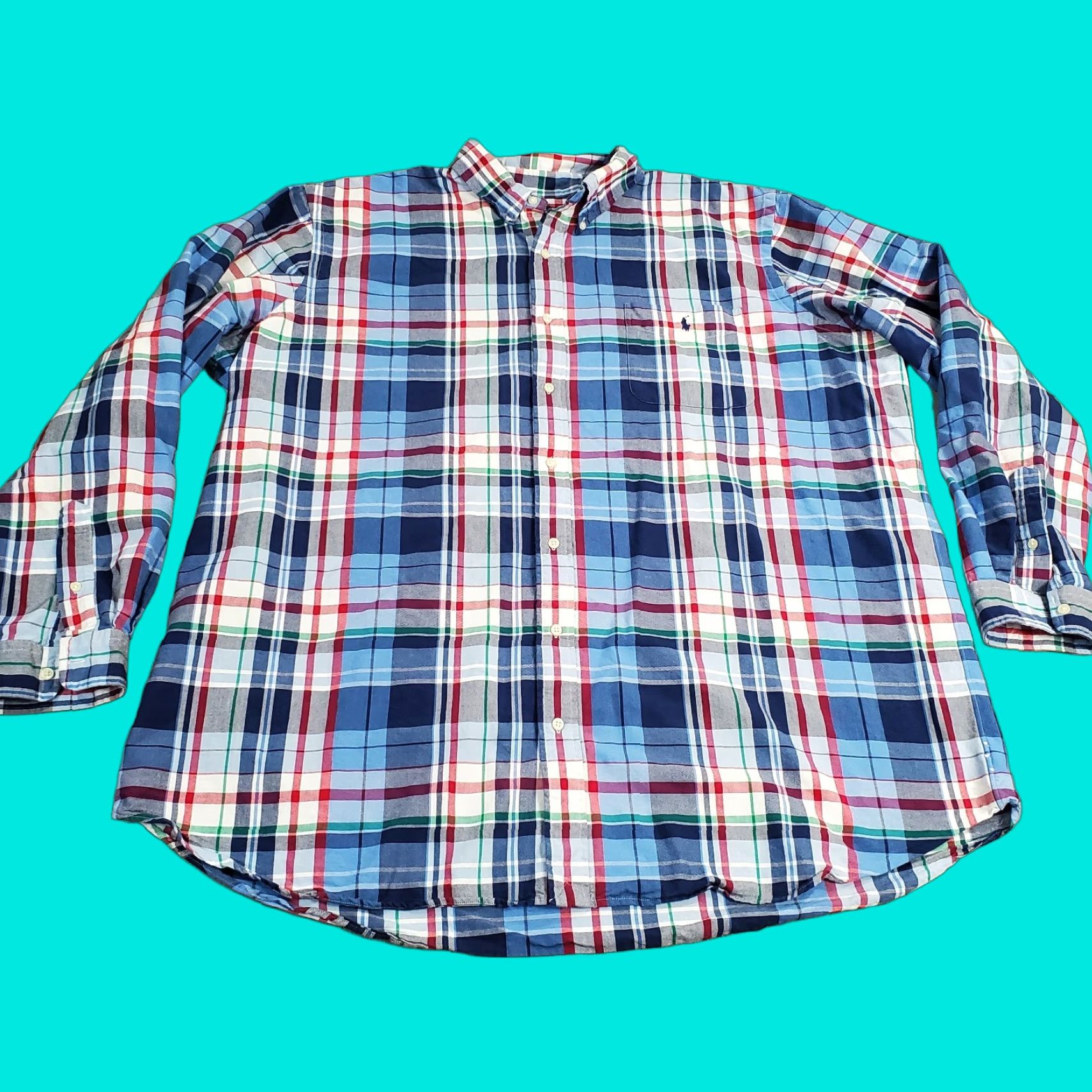 Ralph Lauren Ralph Lauren Shirt 3XLT Mens Blue Button-Up Long Sleeve Oxford Cotton Plaid Size US XXL / EU 58 / 5 - 1 Thumbnail