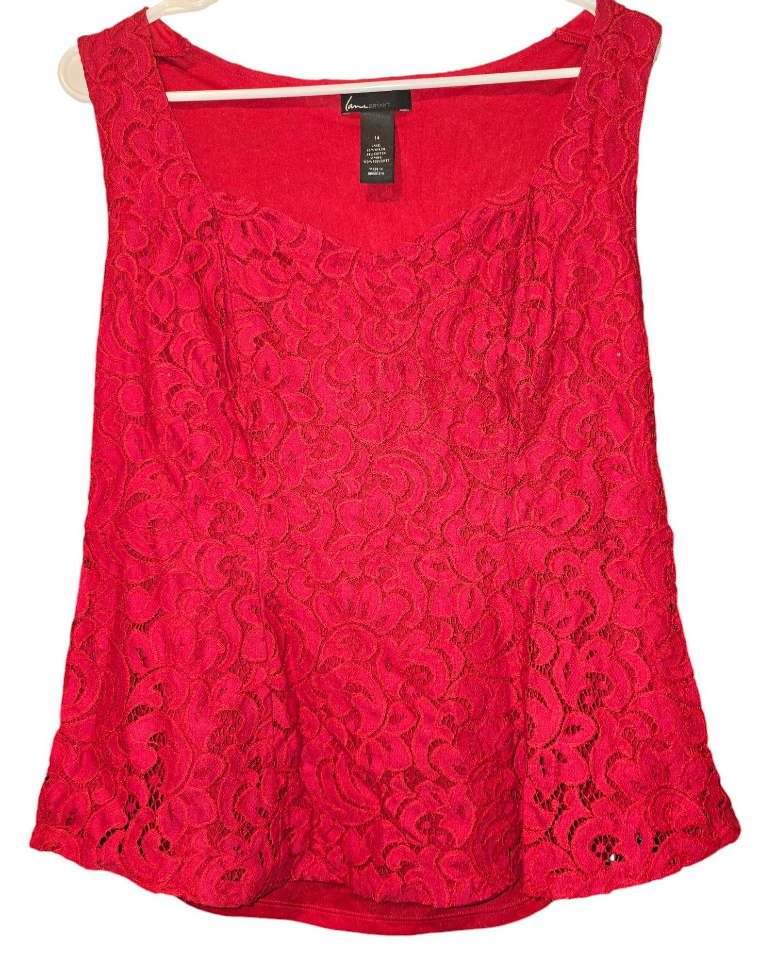 Designer Lane Bryant Stylish Red Lace Sleeveless Top Size XL / US 12-14 / IT 48-50 - 3 Thumbnail