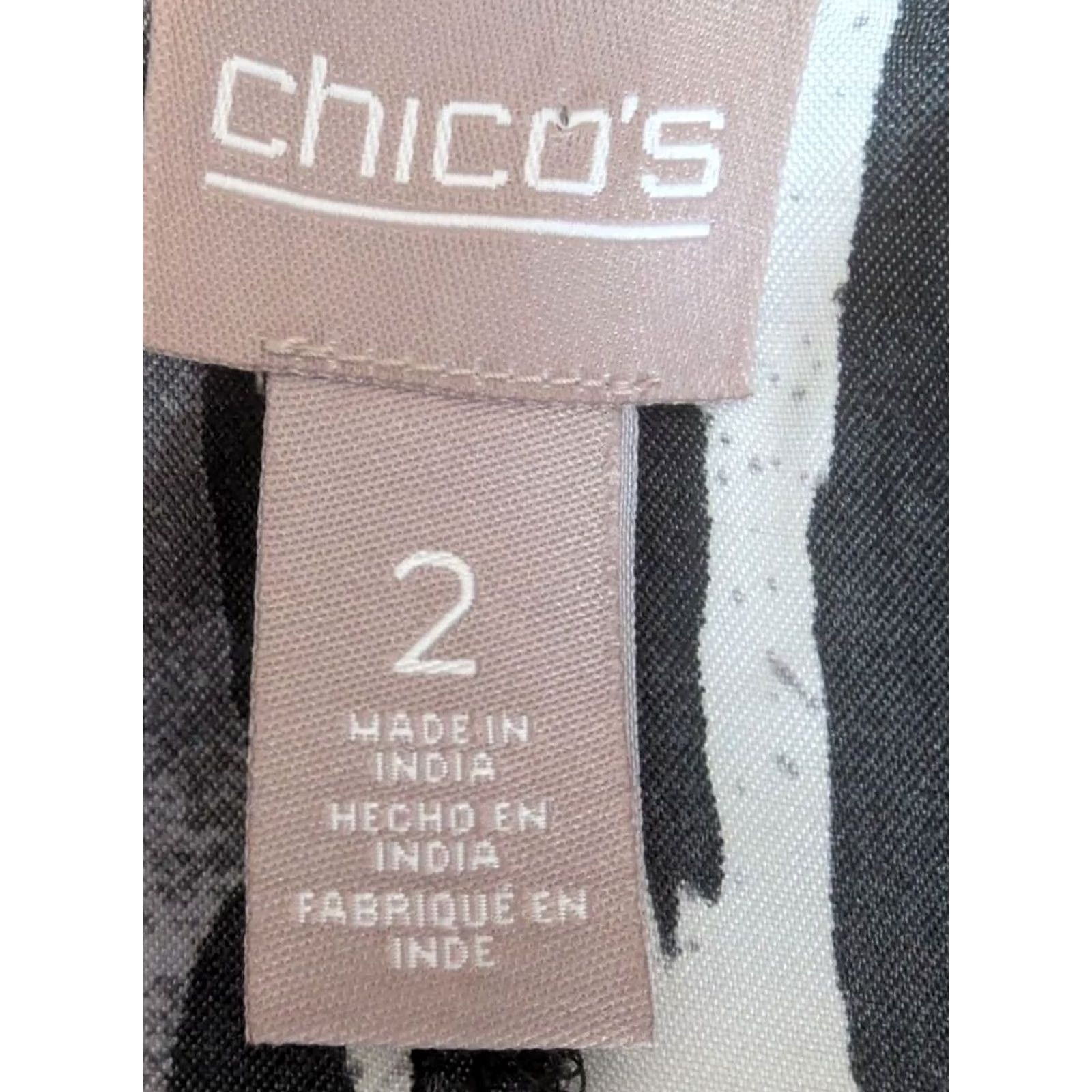 Vintage Chicos Black & White Animal Print Blouse Top 3/4 Sleeve Boat Neck Sz 2 (12/L) Size XL / US 12-14 / IT 48-50 - 6 Thumbnail