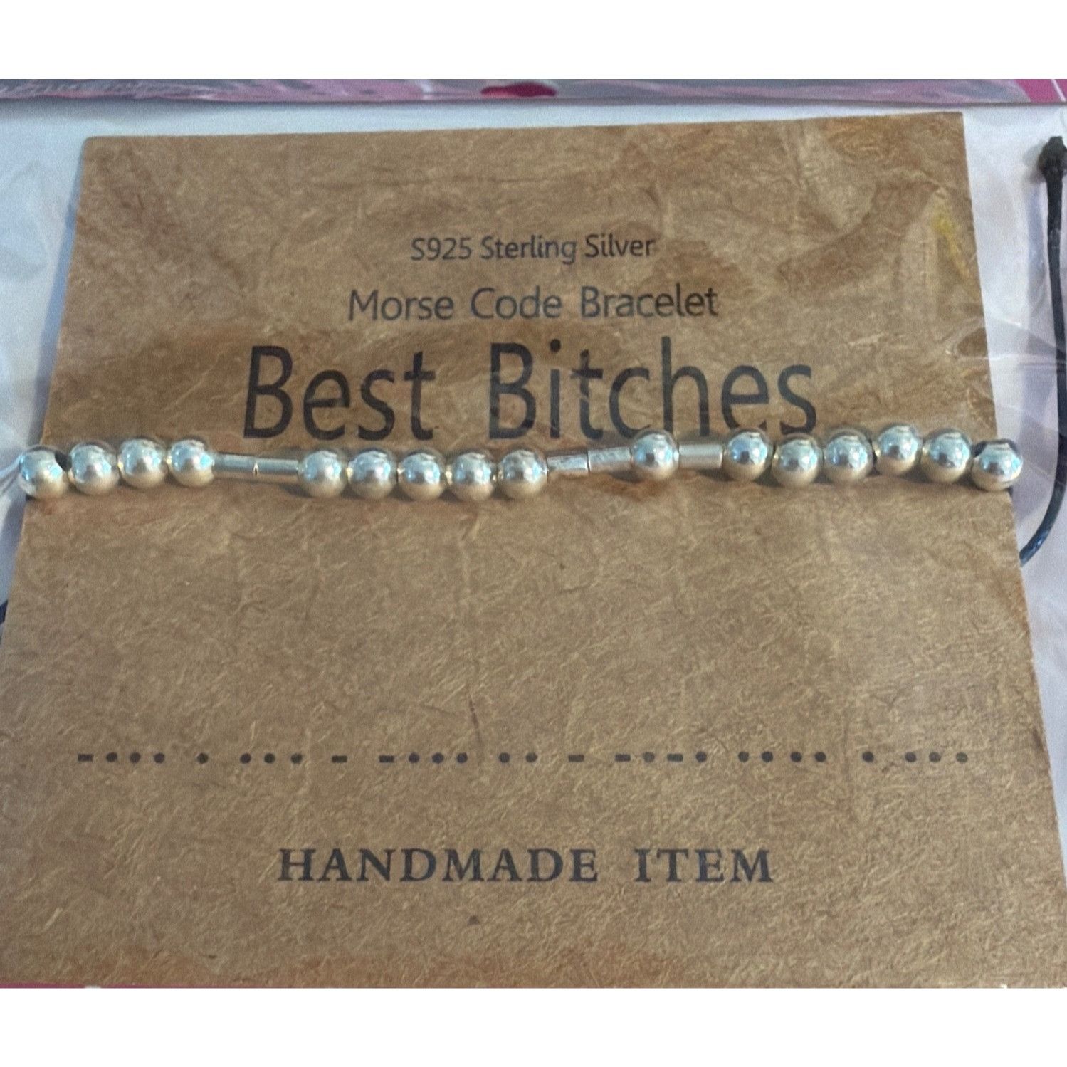 Other Sterling Silver Morse Code Bracelet "Best Bitches" Handmade Size ONE SIZE - 3 Thumbnail