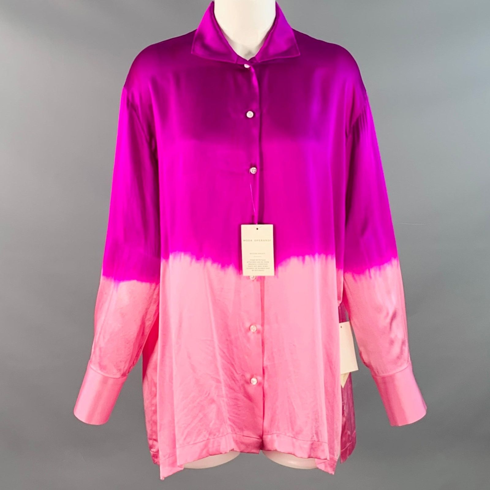 Other 2 Pink Fuchsia Silk Satin Two Tone Dip Dyed Blouse Size XS / US 0-2 / IT 36-38 - 1 Thumbnail