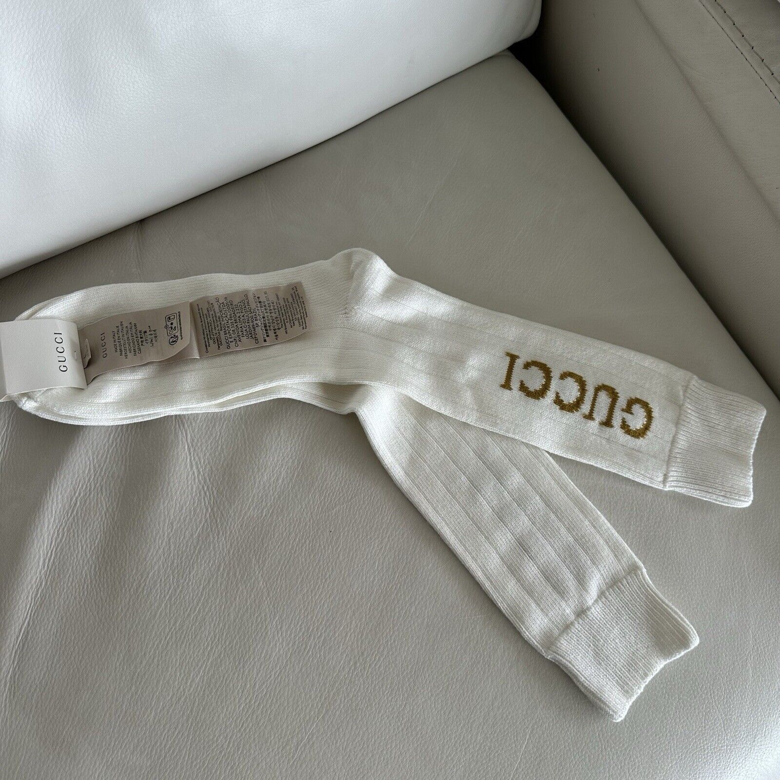 Gucci NEW Gucci Logo Socks Unisex White Wool 100% Authentic Gold S Size ONE SIZE - 7 Thumbnail