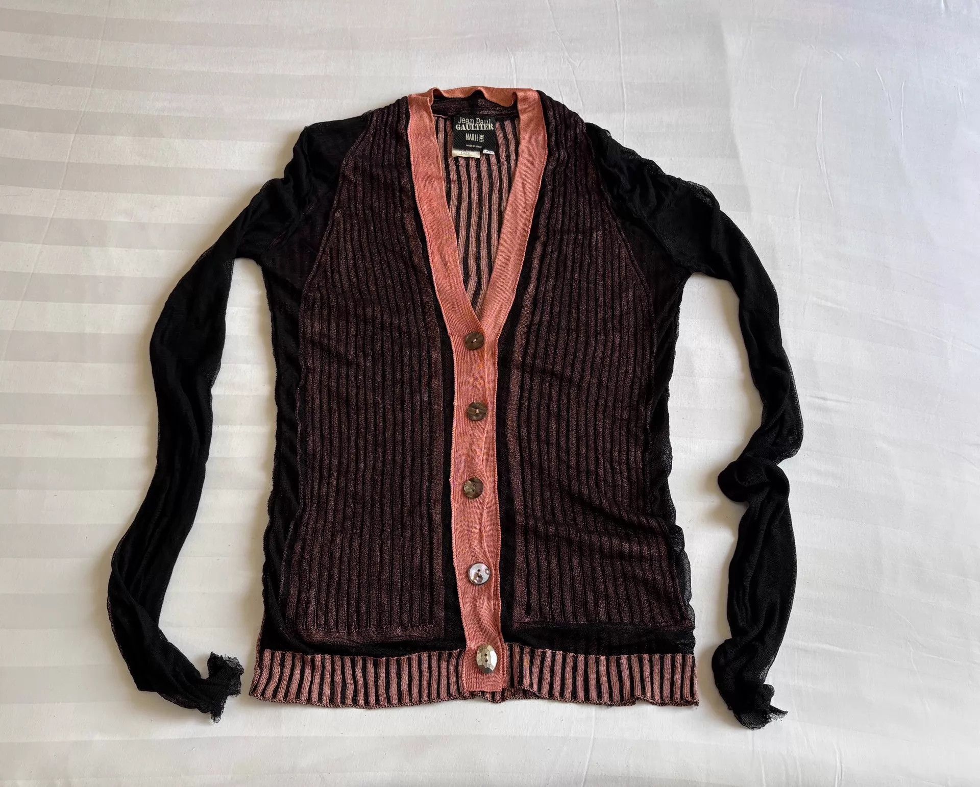 Jean Paul Gaultier JPG Vintage Knit & Tulle Stripe Cardigan 40 Size S / US 4 / IT 40 - 1 Thumbnail