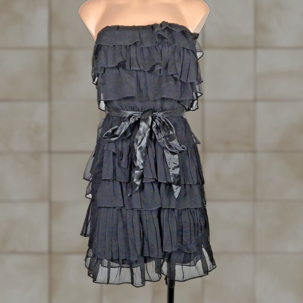 VINTAGE Silk Strapless Ruffle Tiered Dress Women's Formal