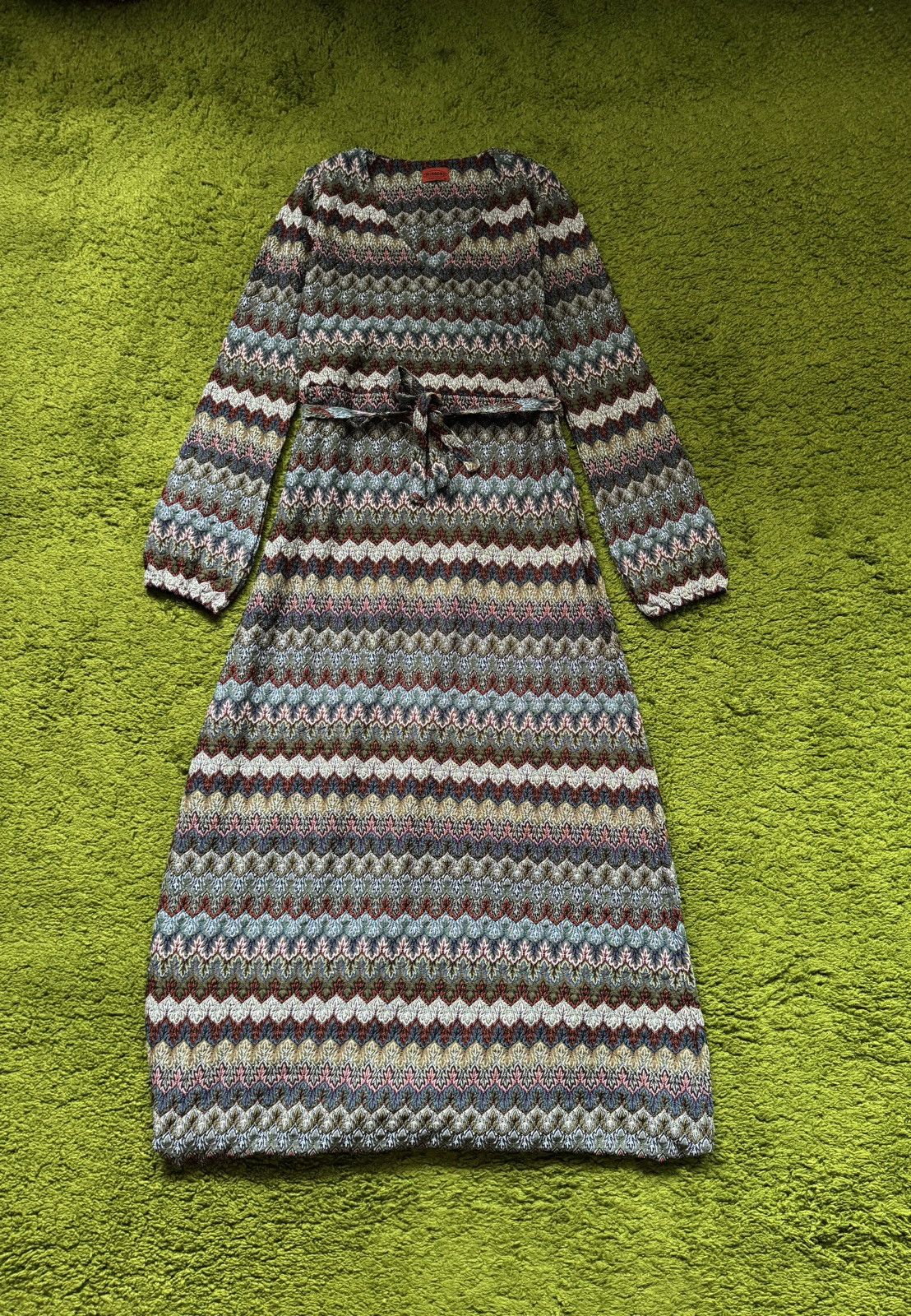 Missoni 1990s vintage coloured belted knit maxi dress