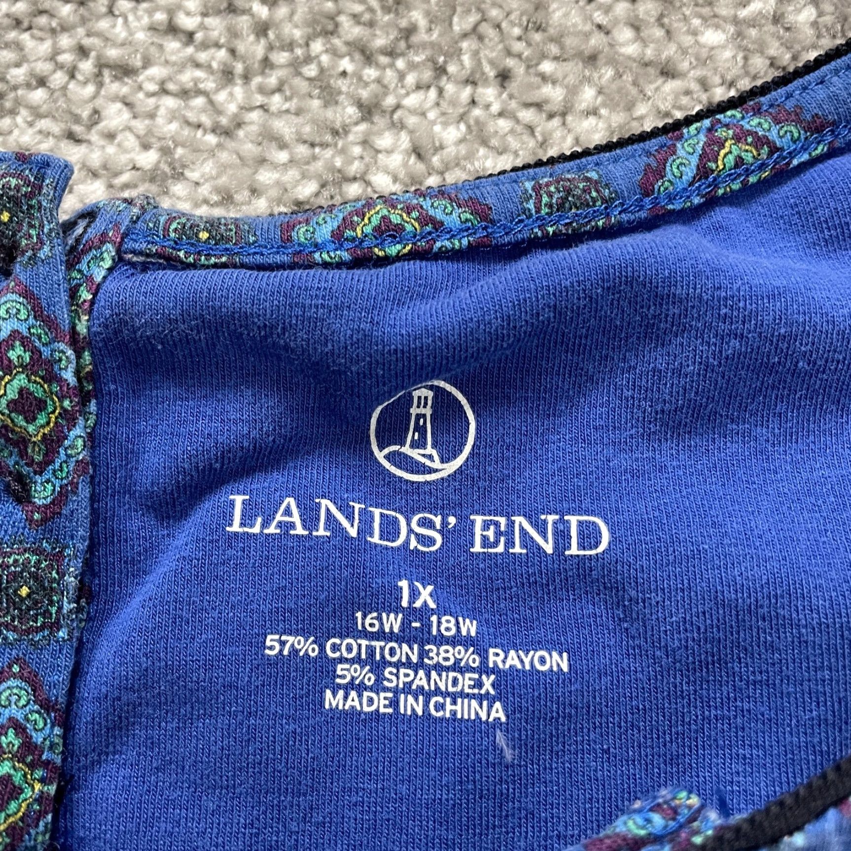 Lands' End VINTAGE? (No) Lands' End Blouse Womens XL Blue Long Sleeve Geometric Pleated Round Neck Casual Size XL / US 12-14 / IT 48-50 - 5 Thumbnail
