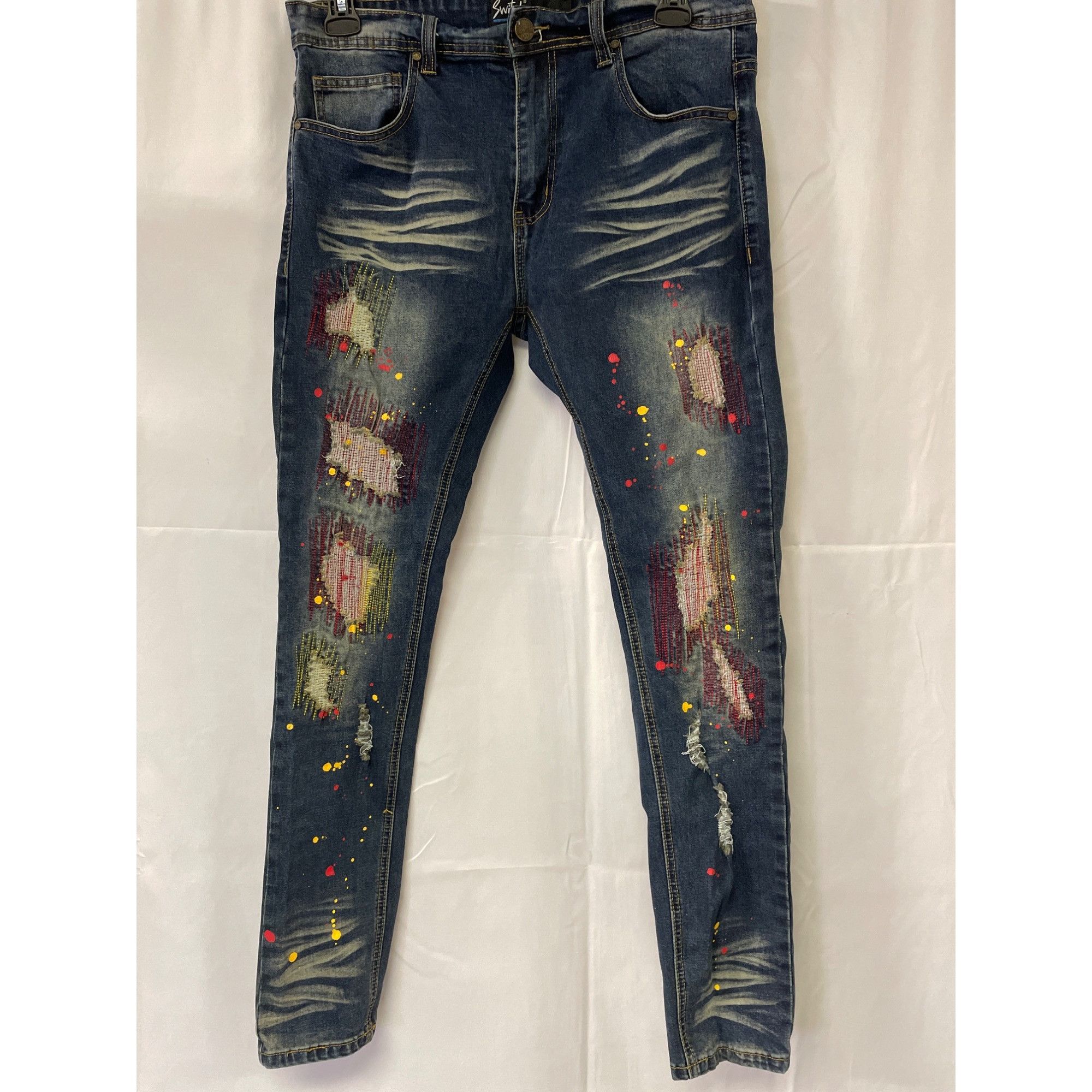 Other Switch Remarkable Men's Blue paint splatter Jeans/ Slim Tape Size US 34 / EU 50 - 1 Thumbnail