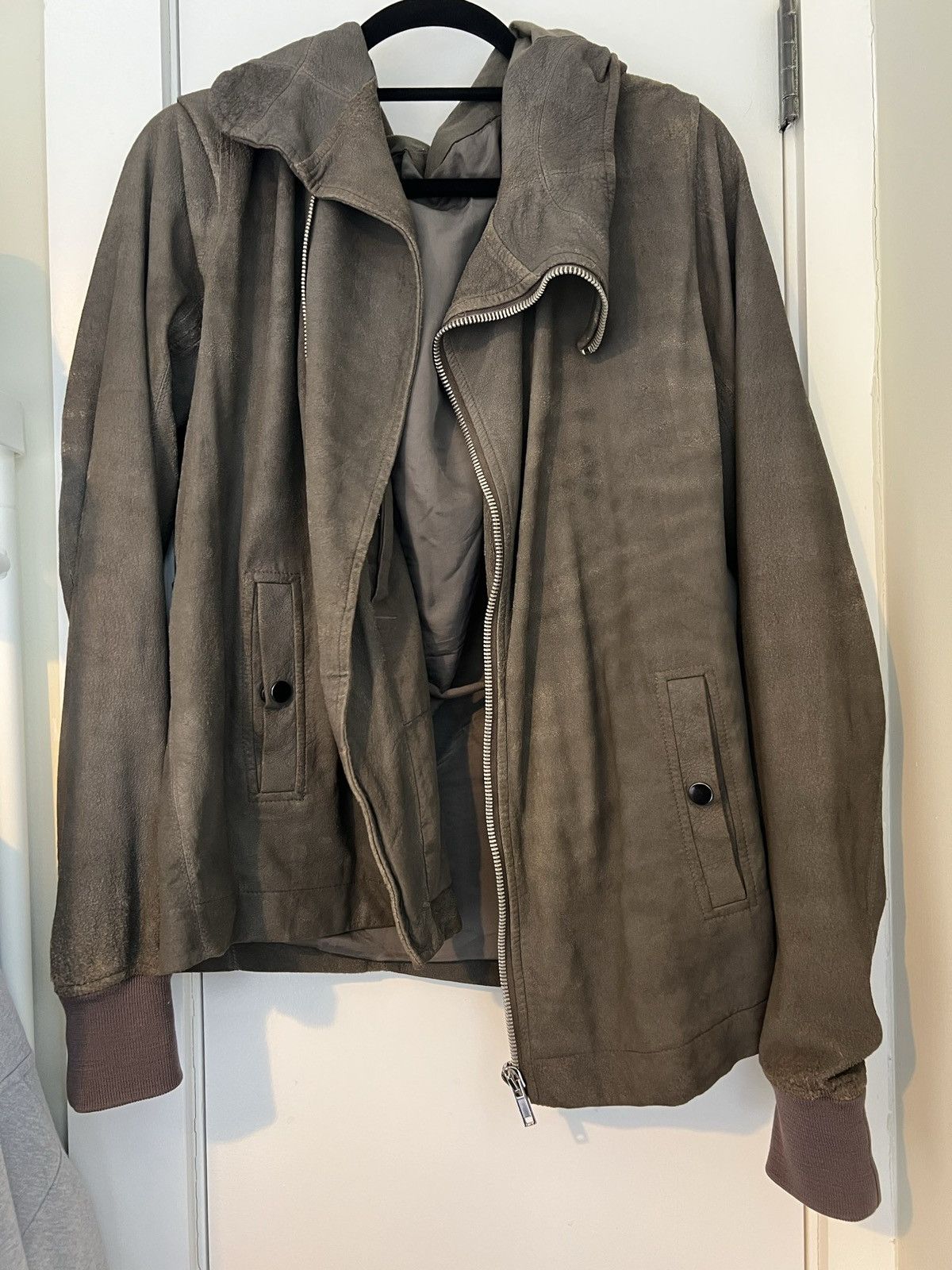 image of Archive Rick Owens Blistered Bullet Lambskin Cyclops Hoodie in Dark Dust, Men's (Size Large)