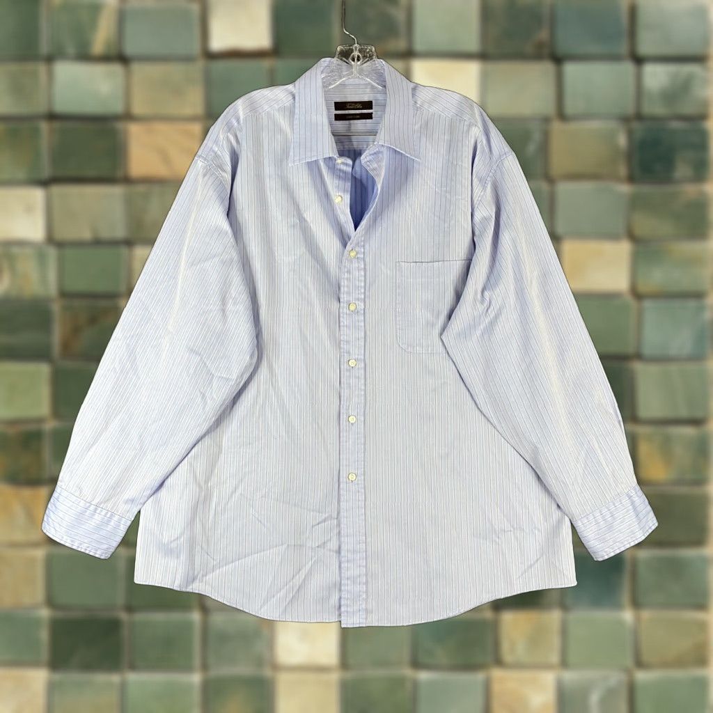 Tasso Elba TASO ELBA Blue Striped Dress Shirt Long Sleeve Men’s XL 17.5 34/35 Size 46R - 1 Thumbnail