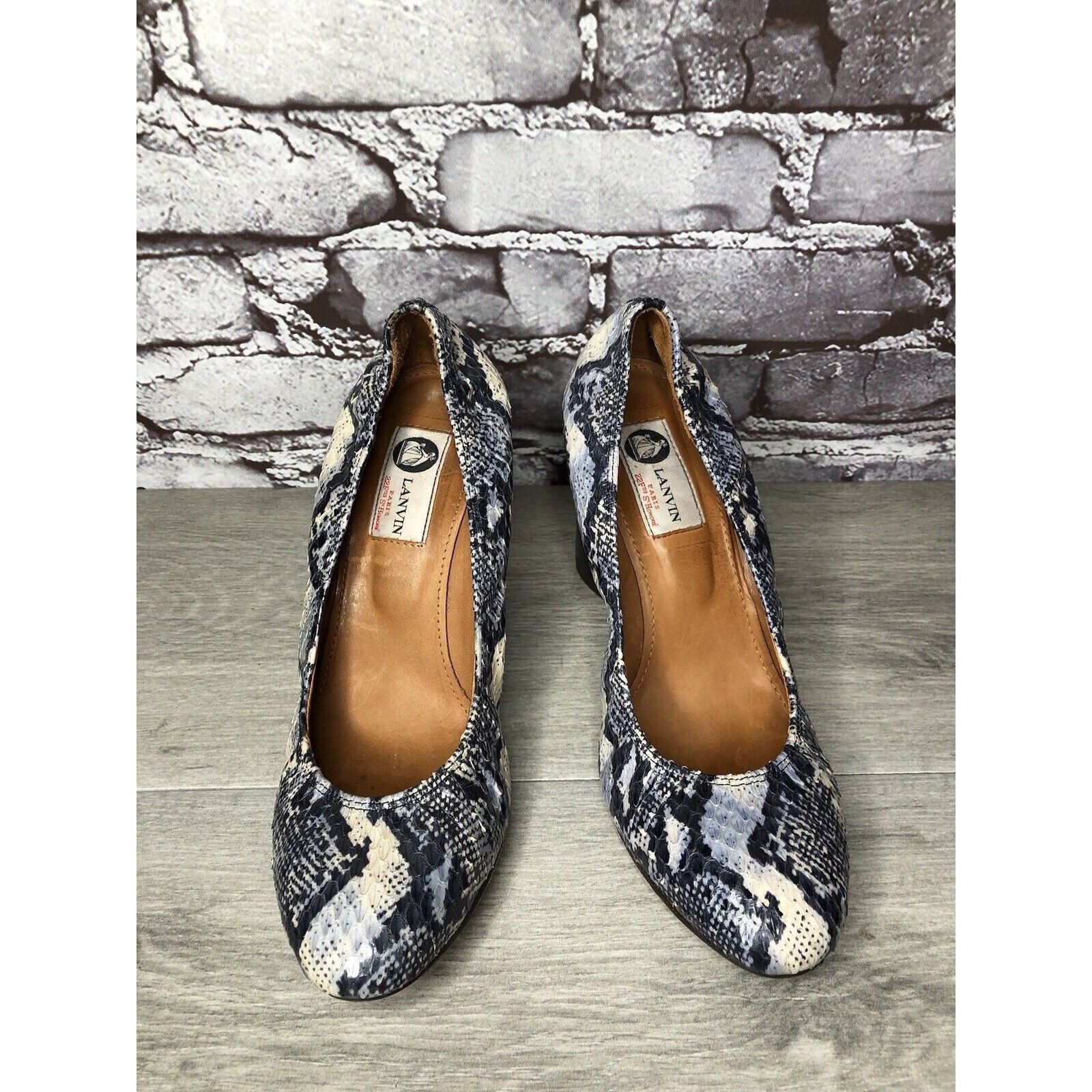 Lanvin LANVIN Ivory Blue Leather Snake Skin Pumps High Wedges Shoes Size US 9.5 / IT 39.5 - 24 Thumbnail