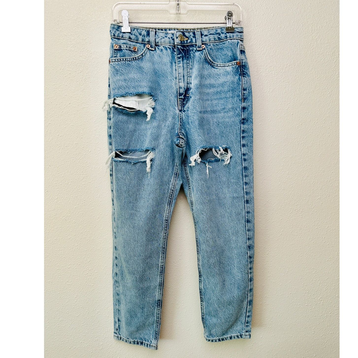 Topshop Topshop High-Waist Mom Jeans Blue W28 L30 Distressed Ripped Size 28" / US 6 / IT 42 - 2 Thumbnail