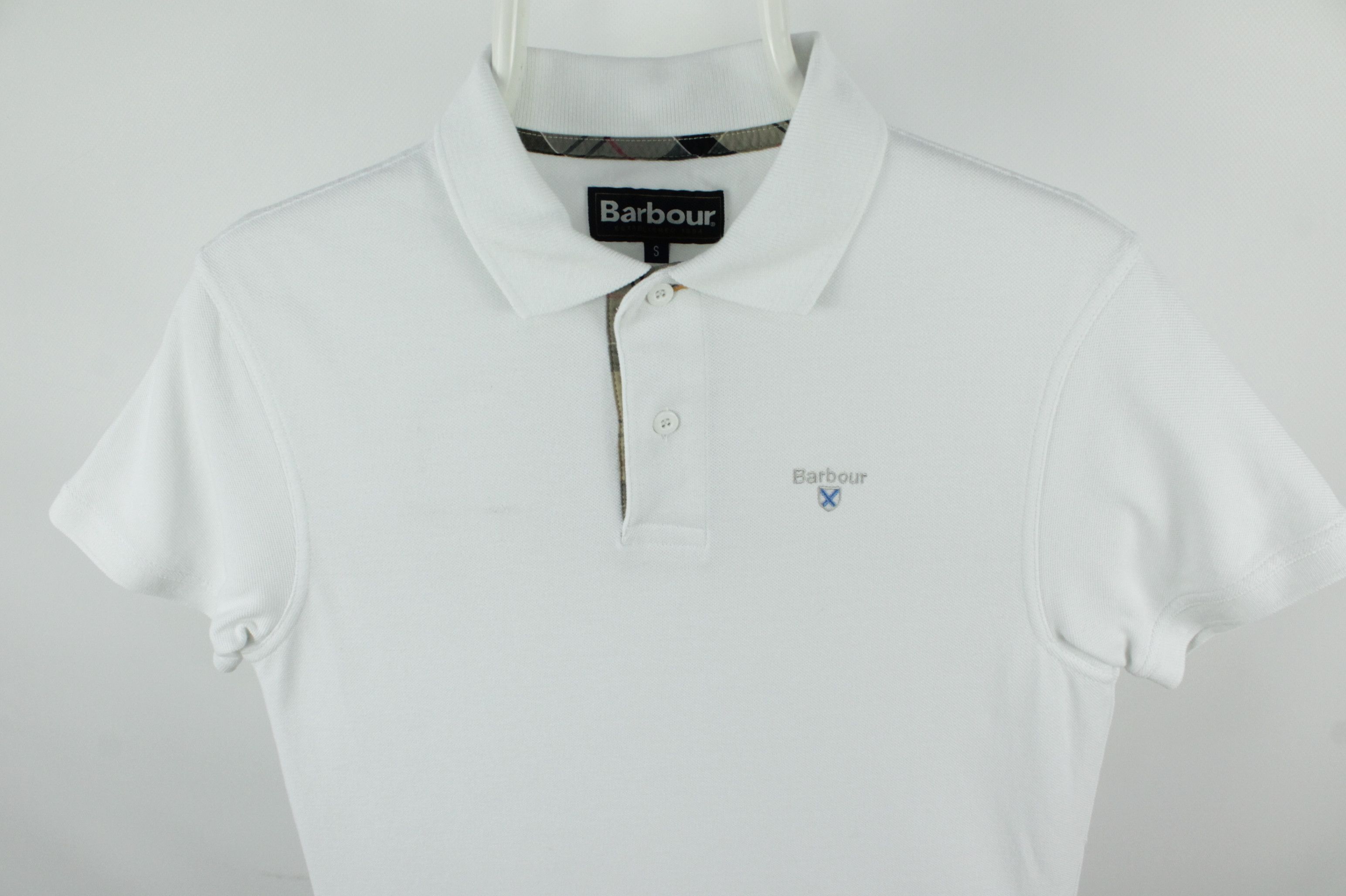 Barbour Barbour Tartan Piqué Slim Fit White Polo Shirt Men's Size US S / EU 44-46 / 1 - 2 Thumbnail