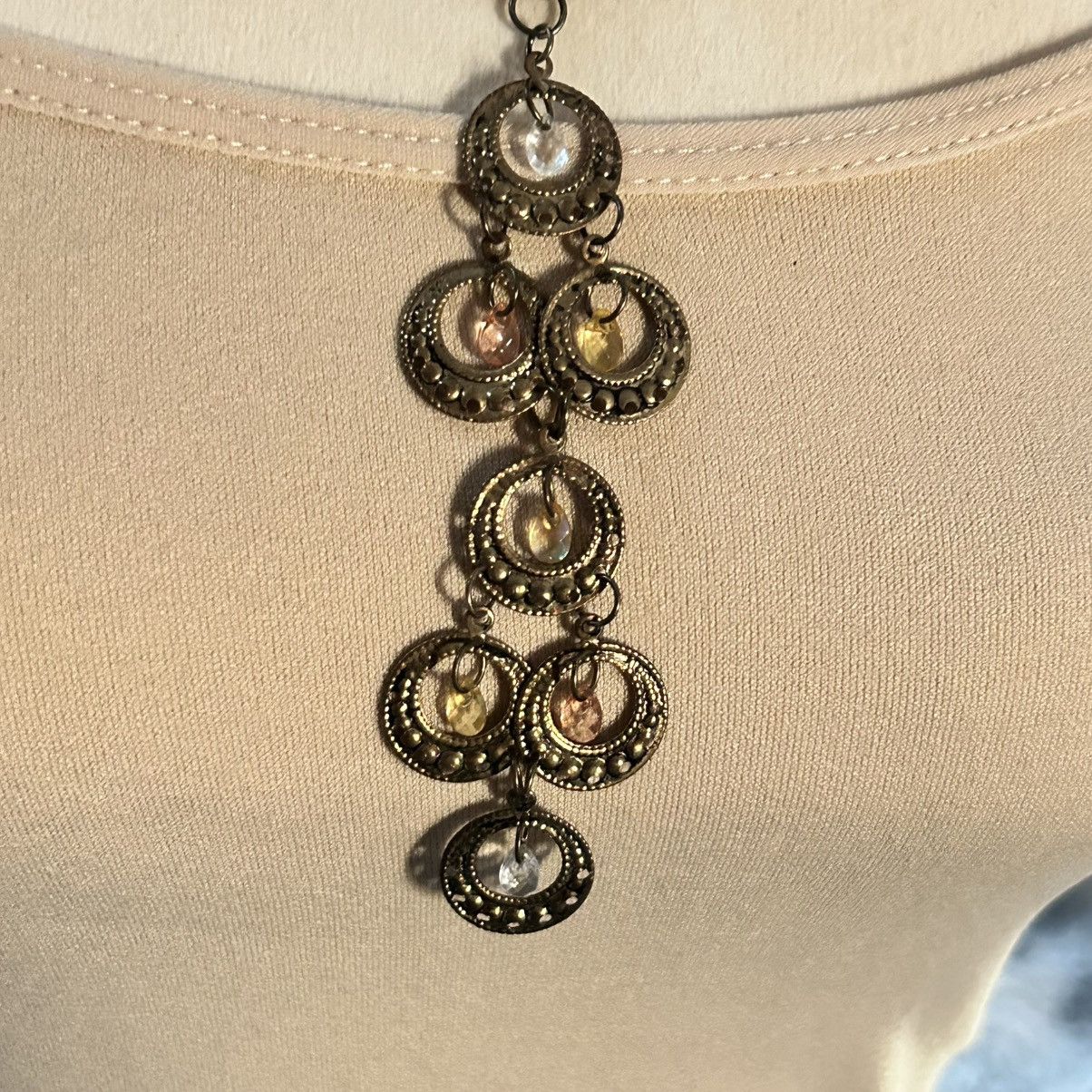 Handmade Handcrafted mink brass medallion crystal chandelier necklace Size ONE SIZE - 6 Thumbnail
