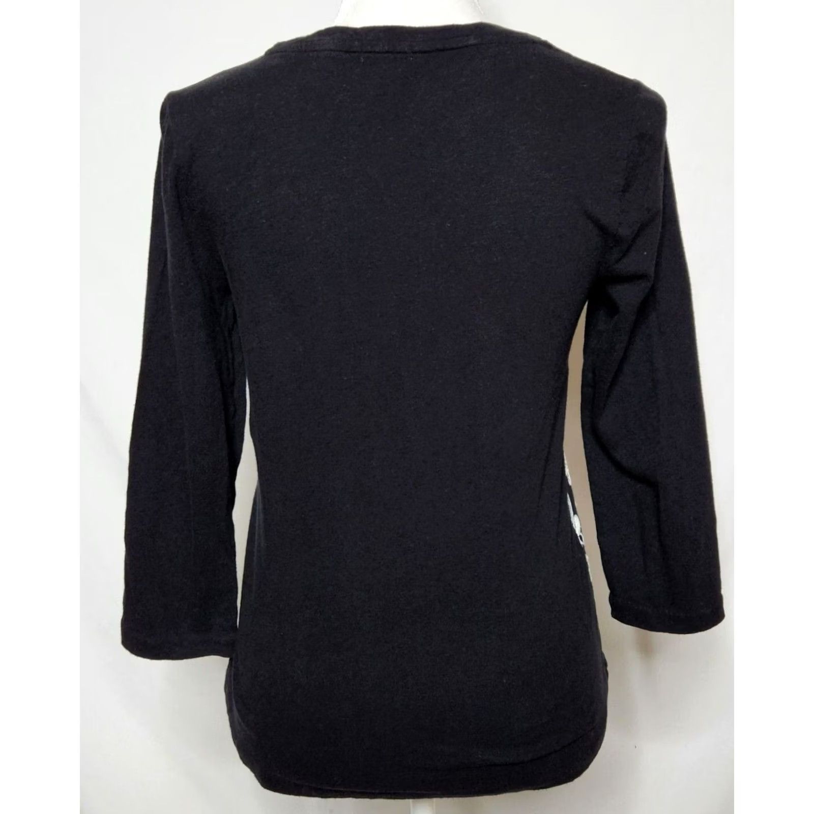 J.Crew J.CREW Womens M Embroidered Top 3/4 Sleeve Tee Black White Shirt Size M / US 6-8 / IT 42-44 - 3 Thumbnail