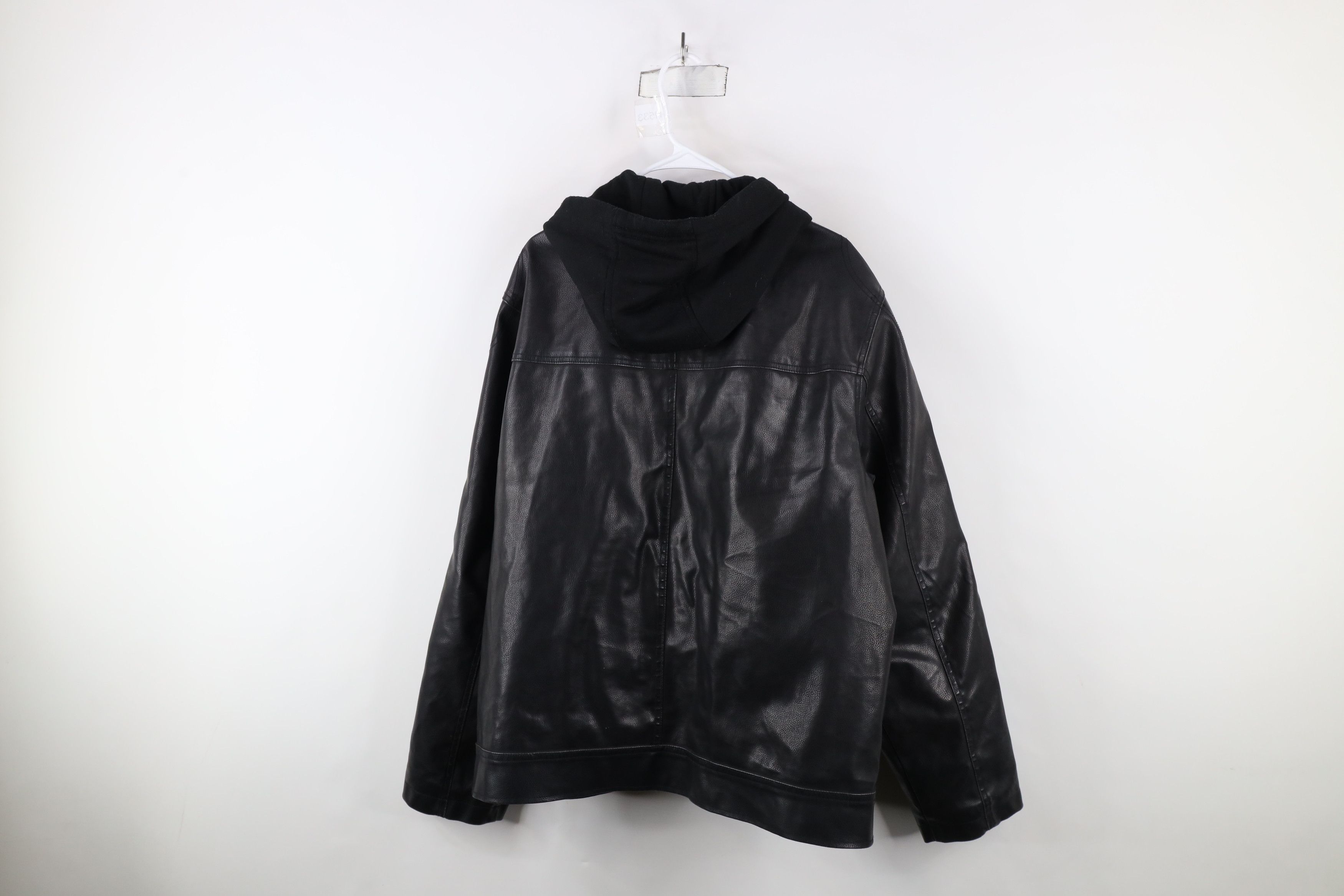 Vintage Vintage 90s Streetwear Hooded Faux Leather Moto Jacket Size US XL / EU 56 / 4 - 12 Thumbnail