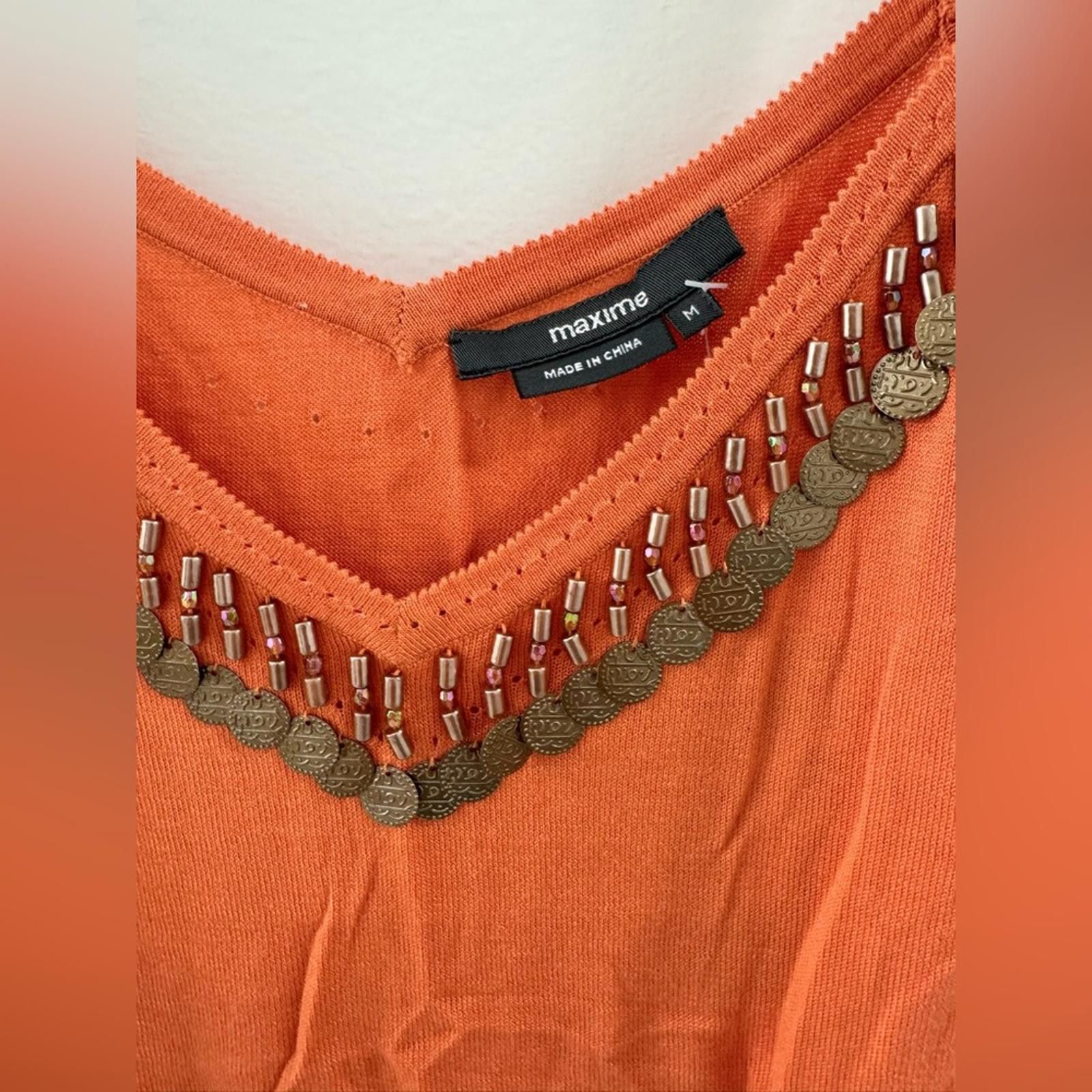 Marimekko NWT Maxime Orange Beaded V-neck Camisole Tank- Size Medium Size M / US 6-8 / IT 42-44 - 3 Thumbnail