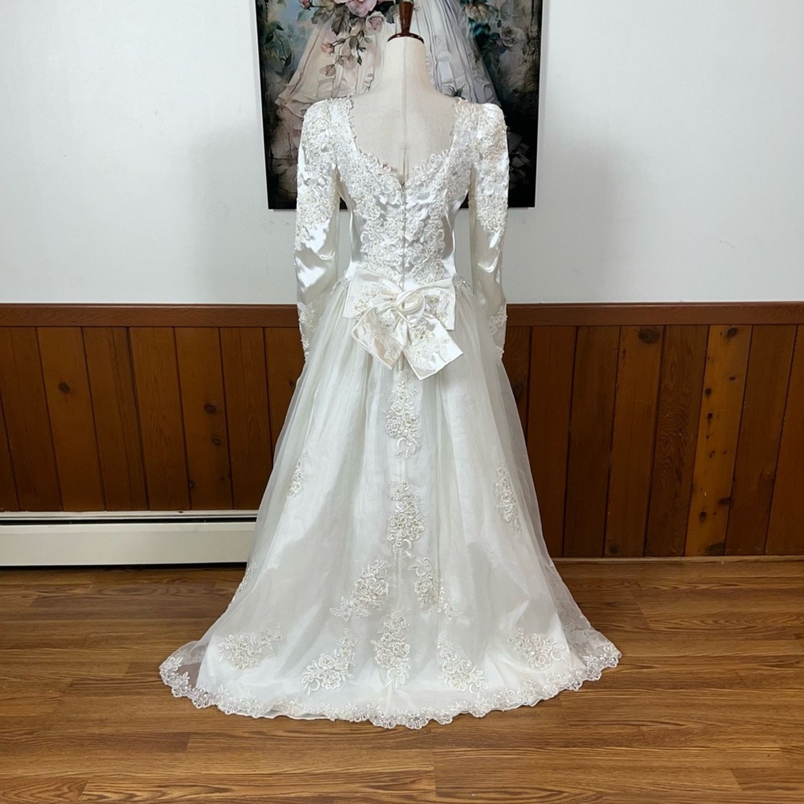 Vintage Beautiful Vintage 90s Organza & Satin Wedding Gown! Size XL / US 12-14 / IT 48-50 - 6 Thumbnail