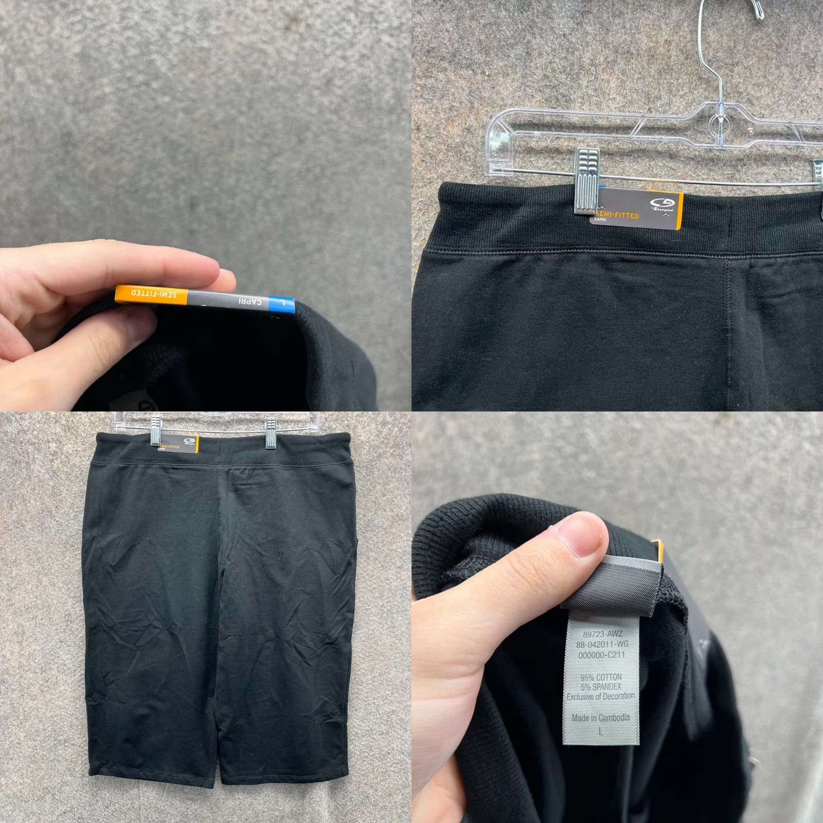 Champion Champion Shorts Womens Large Black Capri Stretch Fleece Drawstring Regular Size 36" / US 14 / IT 50 - 8 Thumbnail