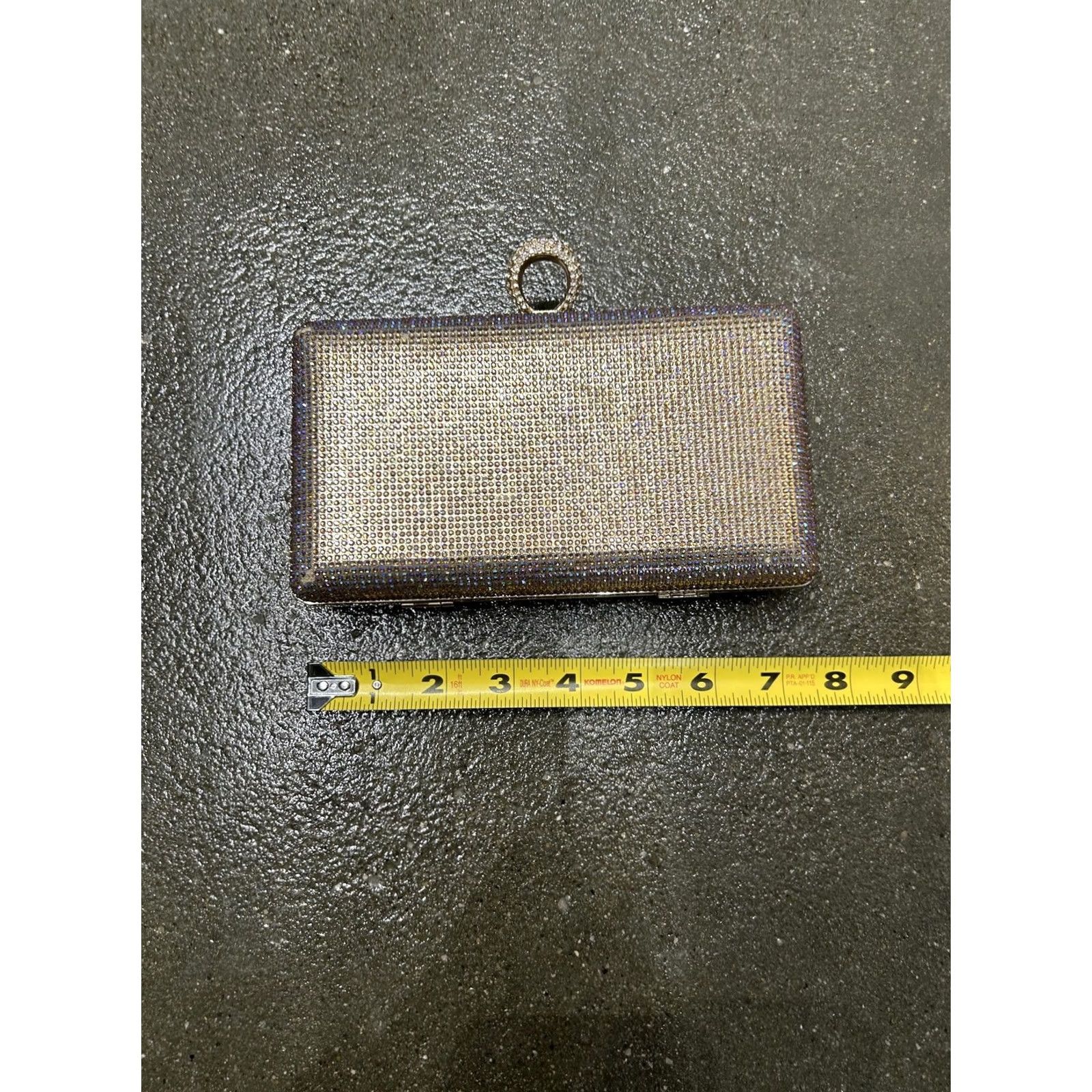 Vintage Crystal Clutch Bag Womens Small Gold Ring Handle Evening Purse Rhinestone Ring Clasp Detachable Strap Satin Beige Gold-tone Hardware Mens Womens Size ONE SIZE - 4 Thumbnail