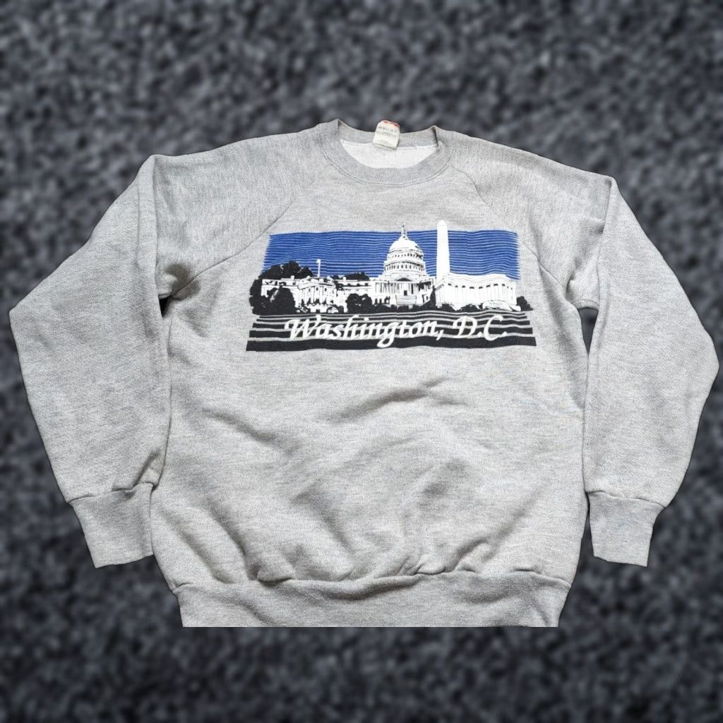 Fruit Of The Loom Vintage Mens L 80s 90s Washington D.C. Tourist Crewneck Sweatshirt Puff USA Puff Paint Gray Fruit of the Loom Crewneck Sweatshirt Size US L / EU 52-54 / 3 - 1 Thumbnail