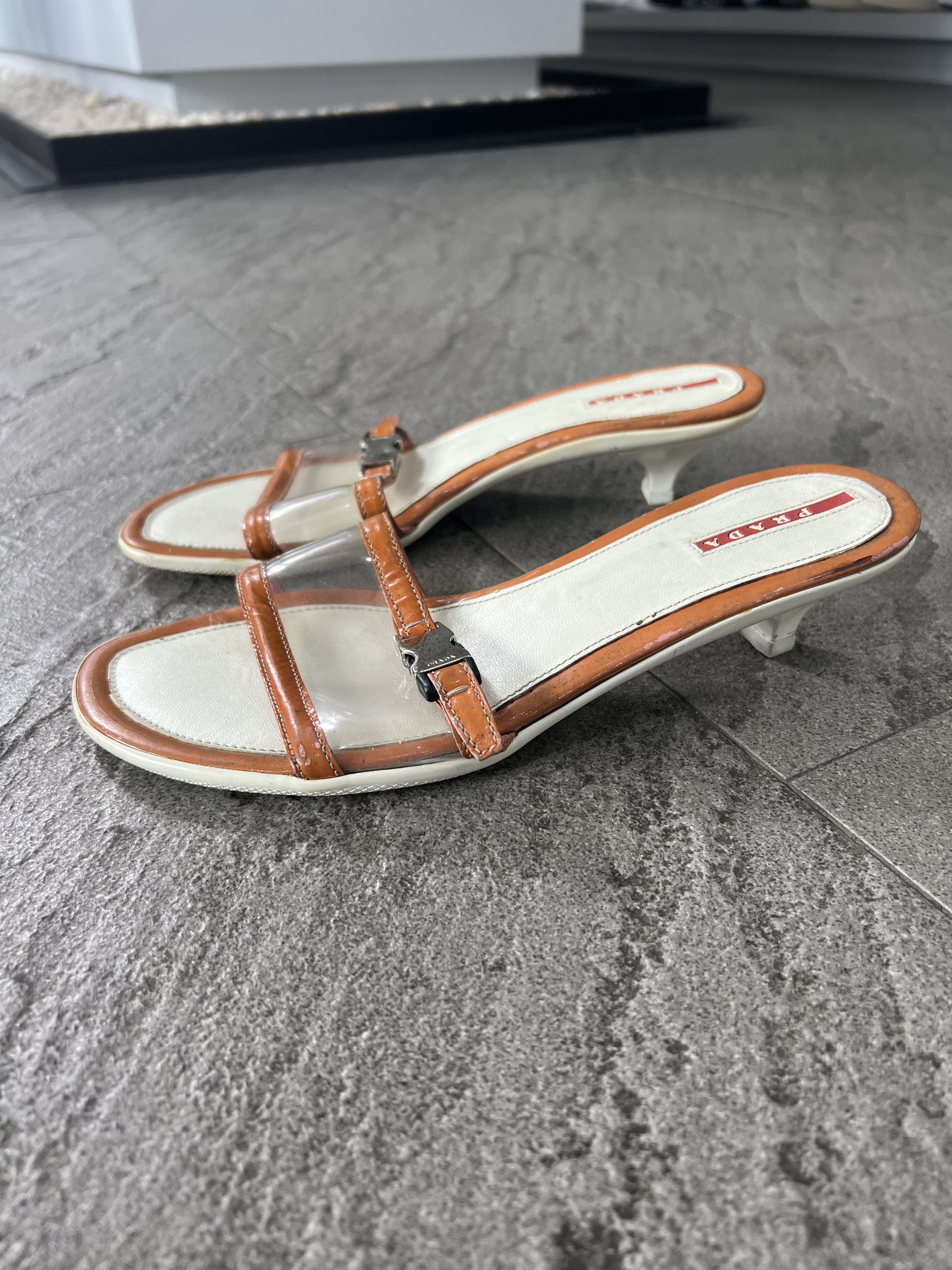 Prada Prada Clear PVC Leather Kitten Heel Slide Sandals 38 Size US 7.5 / IT 37.5 - 5 Thumbnail