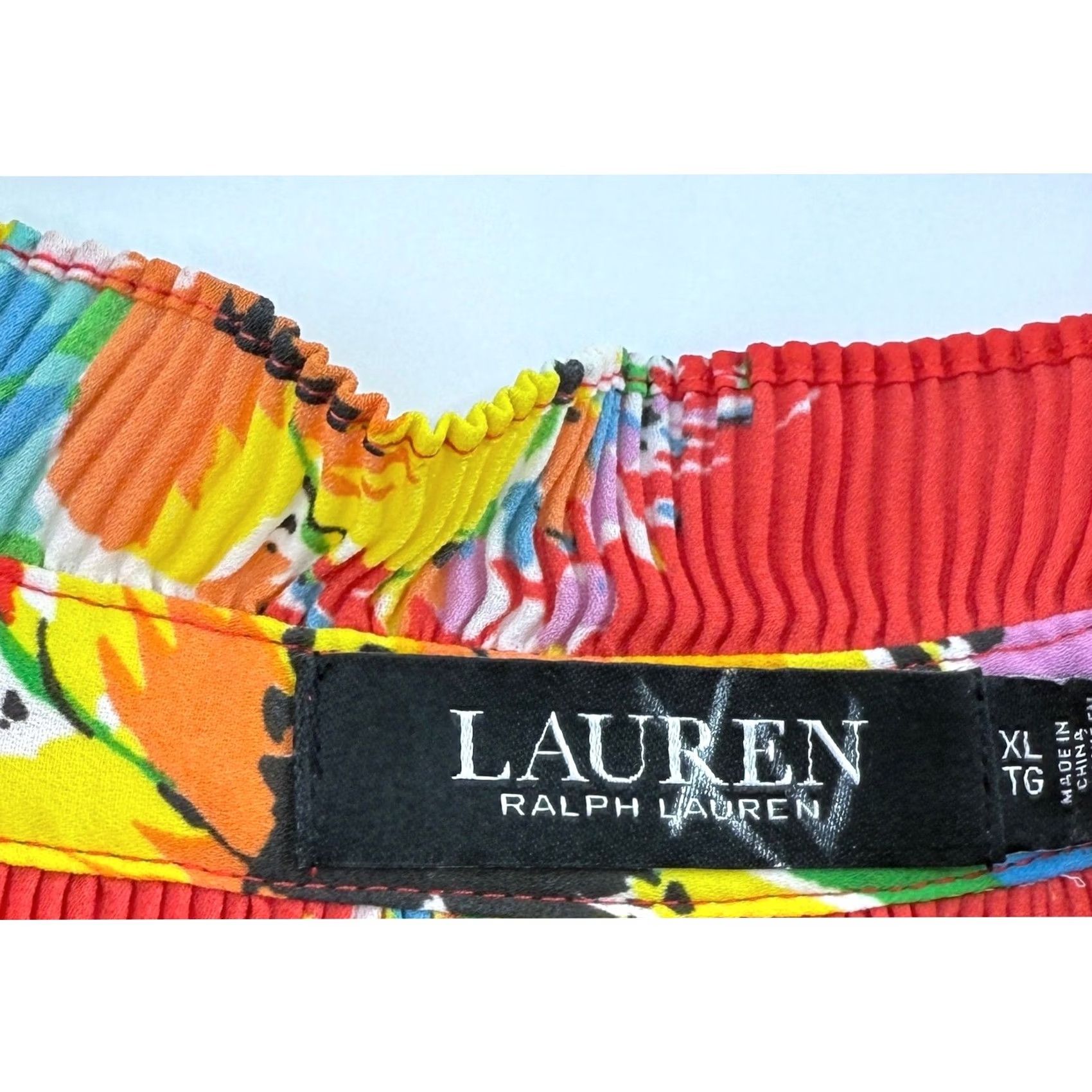 Ralph Lauren Lauren Ralph Lauren Blouse Size XL Red Floral Pleated Chiffon V Neck Preppy Boho Size XL / US 12-14 / IT 48-50 - 3 Thumbnail
