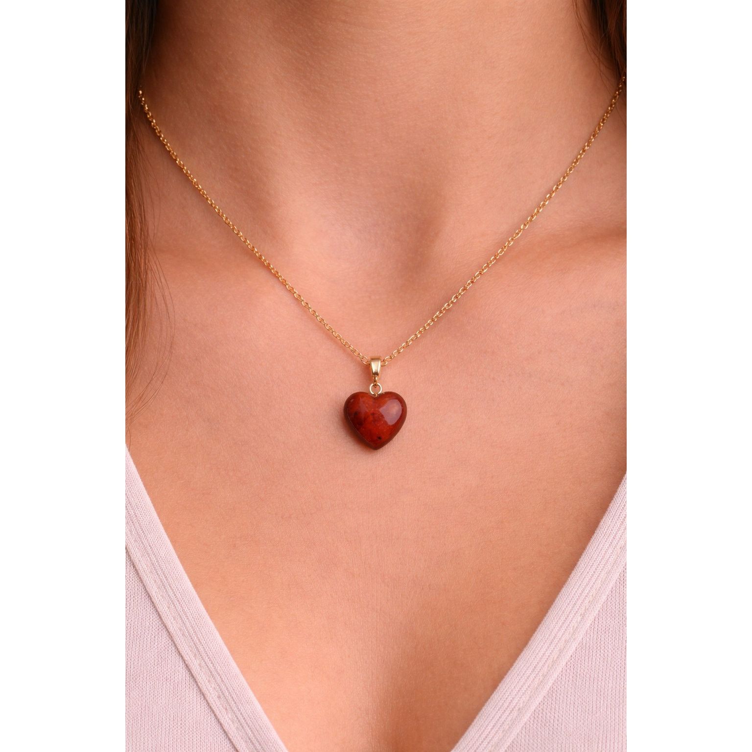 Other Red Jasper Heart Pendant – Tested – 18" Gold Plated Chain Size ONE SIZE - 1 Thumbnail