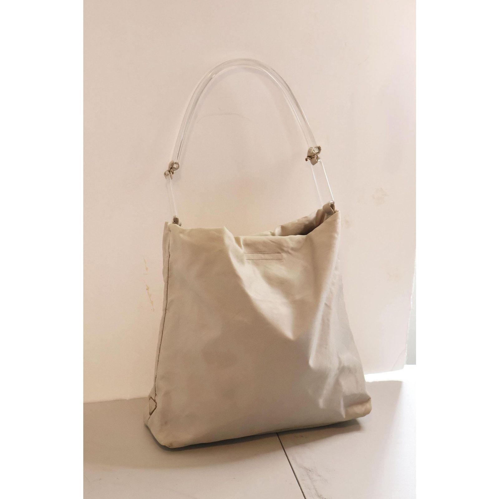 Prada Vintage PRADA White Nylon + Lucite Handle Hobo Bag Size ONE SIZE - 4 Thumbnail
