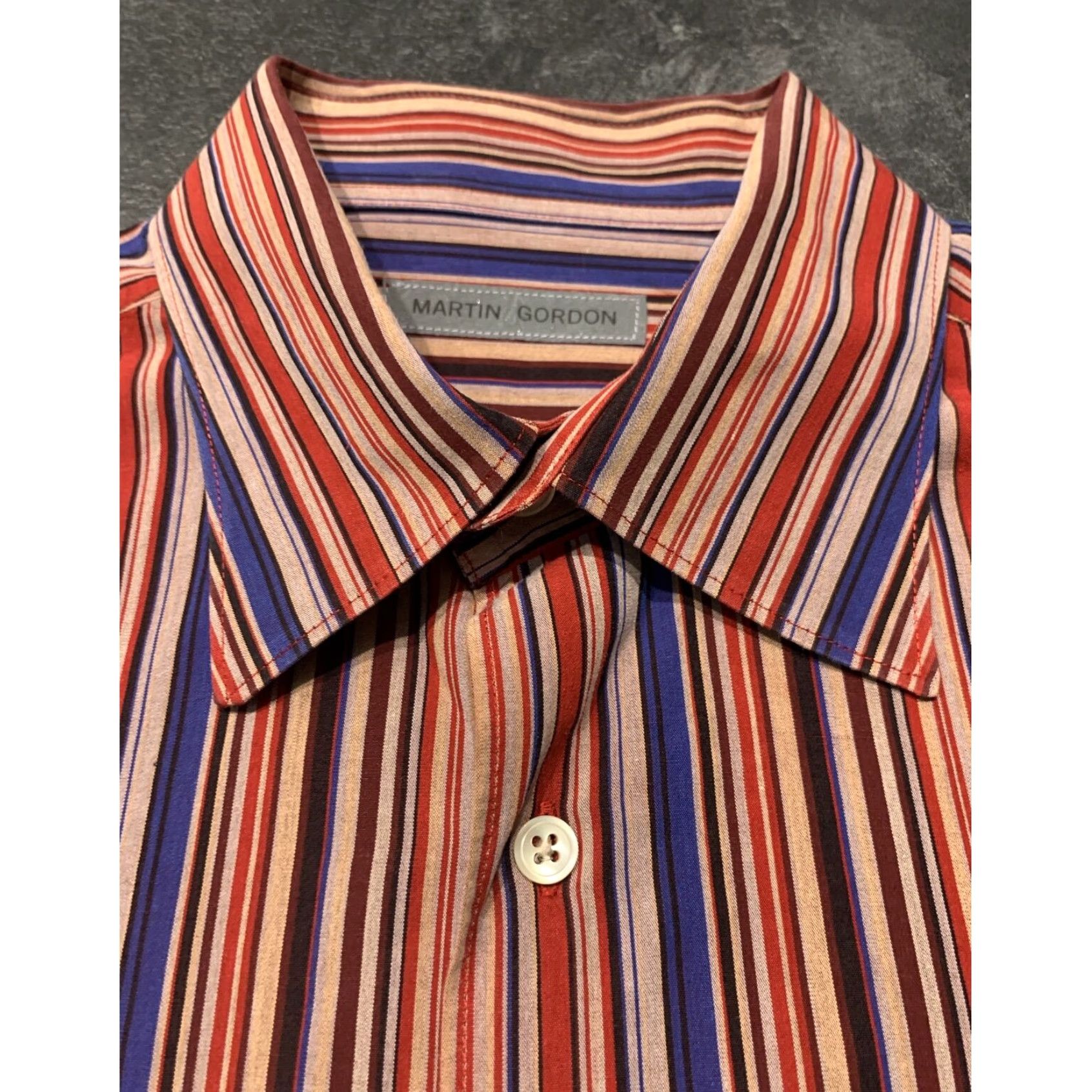 Vintage Martin Gordon Mens Stripe Shirt Large L Button Front Long Sleeve Cotton Size US L / EU 52-54 / 3 - 7 Thumbnail