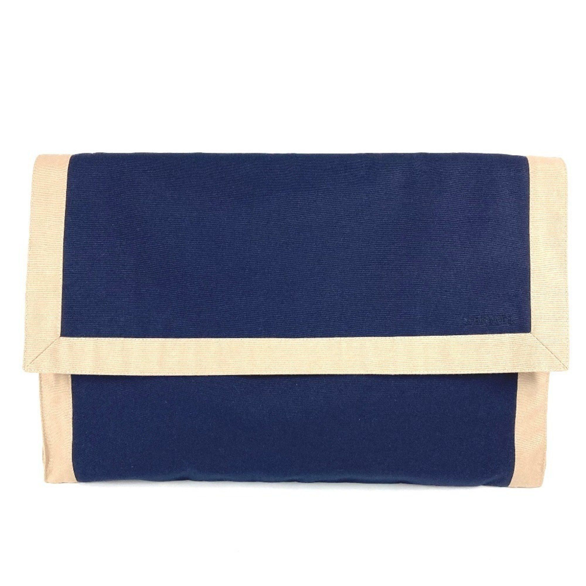 HERMES Tapidsel Big Oversized Pouch Flap Clutch Bag Cotton Unisex Navy