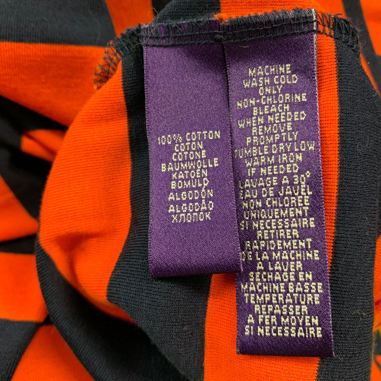 Ralph Lauren Size XXL Orange Navy Stripe Cotton Crew-Neck T-shirt Size US XXL / EU 58 / 5 - 5 Thumbnail
