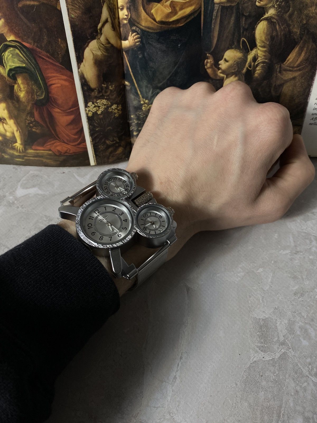 Japanese Brand Oulm HP1167 Triple Time Zone Steampunk Watch Silver Size ONE SIZE - 3 Thumbnail