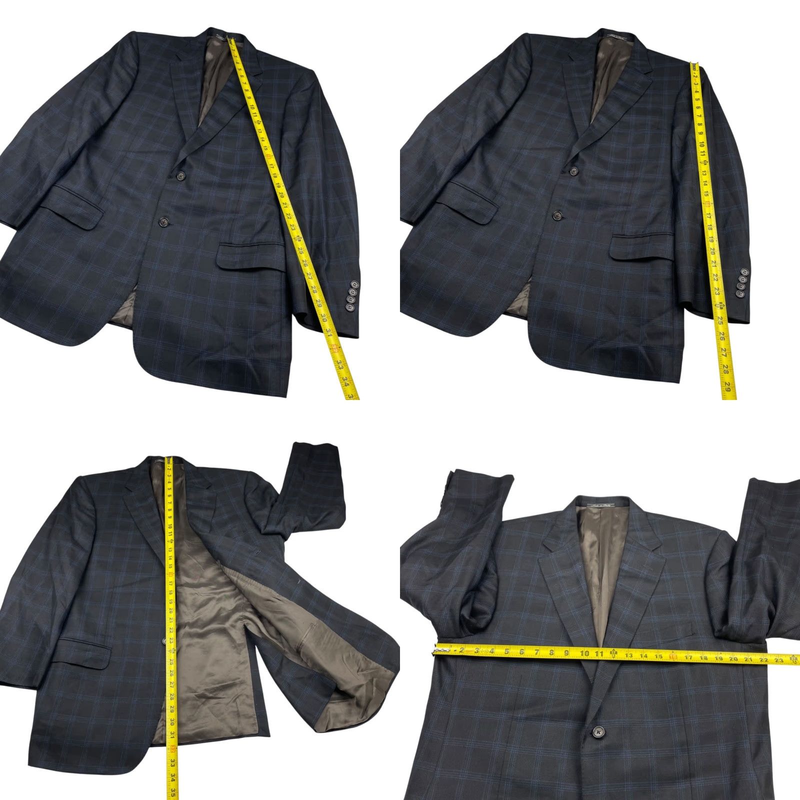 Corneliani Corneliani Blazer Men Wool/Cashmere Black/Blue Windowpane Plaid 44R Italy Two-Button Single-Breasted Notch Lapel Regular Jacket Coat/Blazer Mens Size 44R - 8 Thumbnail
