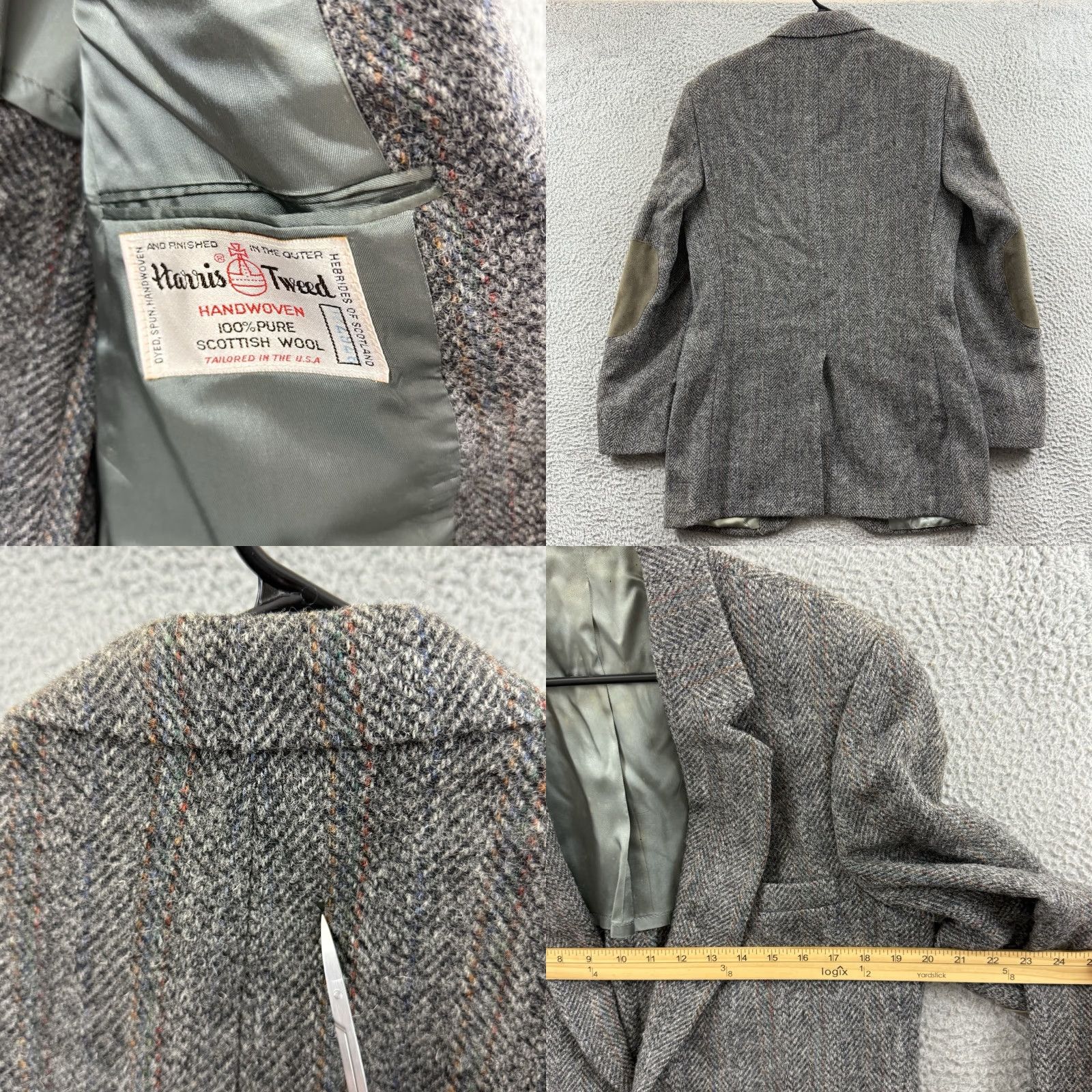 Harris Tweed VINTAGE Harris Tweed Blazer Men 40L Gray Wool Coat 3-Button Notch Lapel Herringbone Regular Fit Vintage Size 40R - 8 Thumbnail