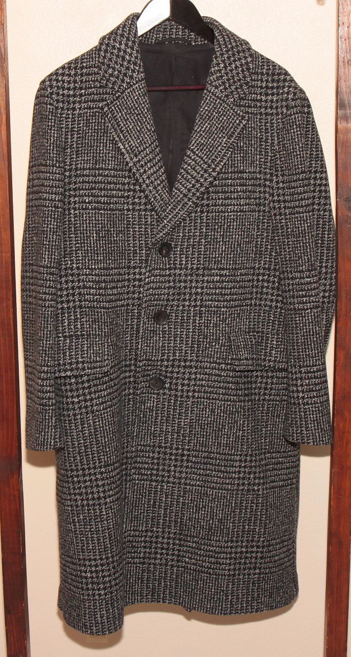 Balmacaan Coat Mens Wool Check Coat Claret/Grey Wool Balmacaan