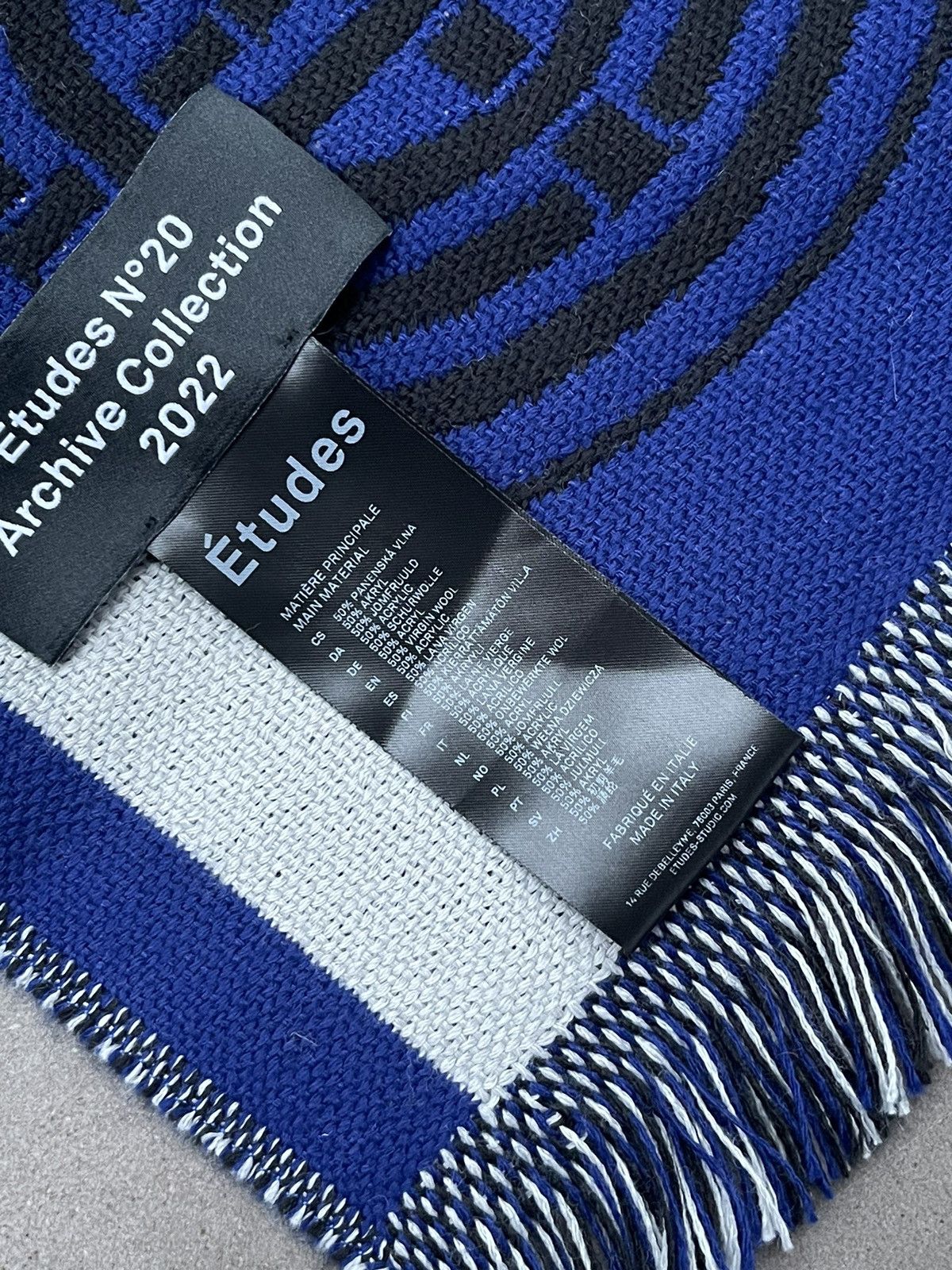 Etudes !DS! SS23 Etudes Intarsia Knit Black Blue Soccer Scarf Size ONE SIZE - 13 Thumbnail