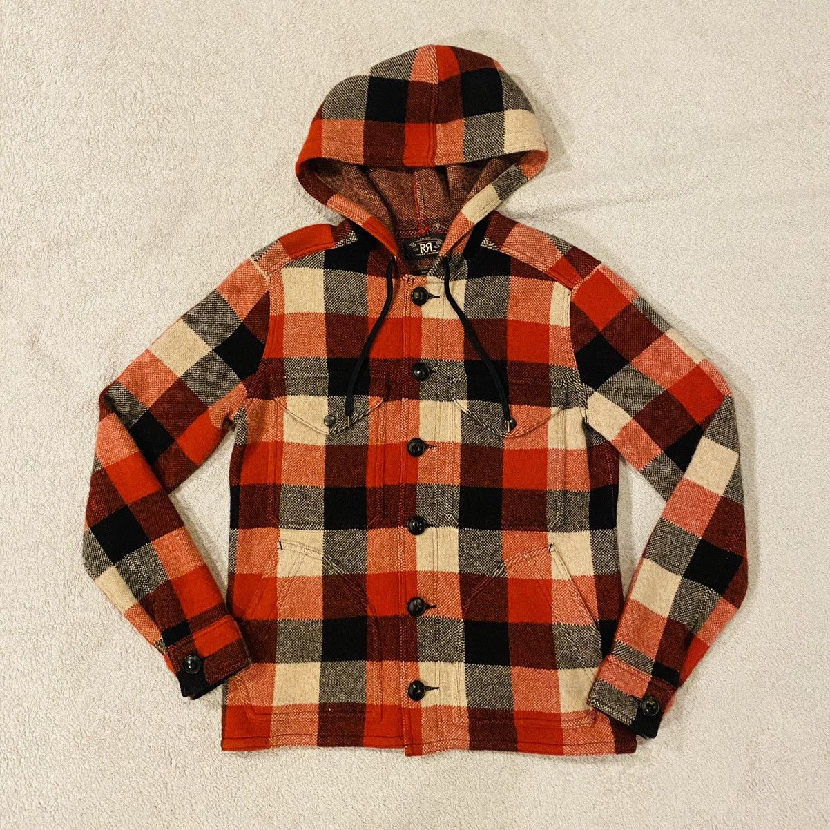 image of Rrl Ralph Lauren Ralph Laurent Double Rl Red Plaid Wool Flannel Hood Jacket Xs, Men's
