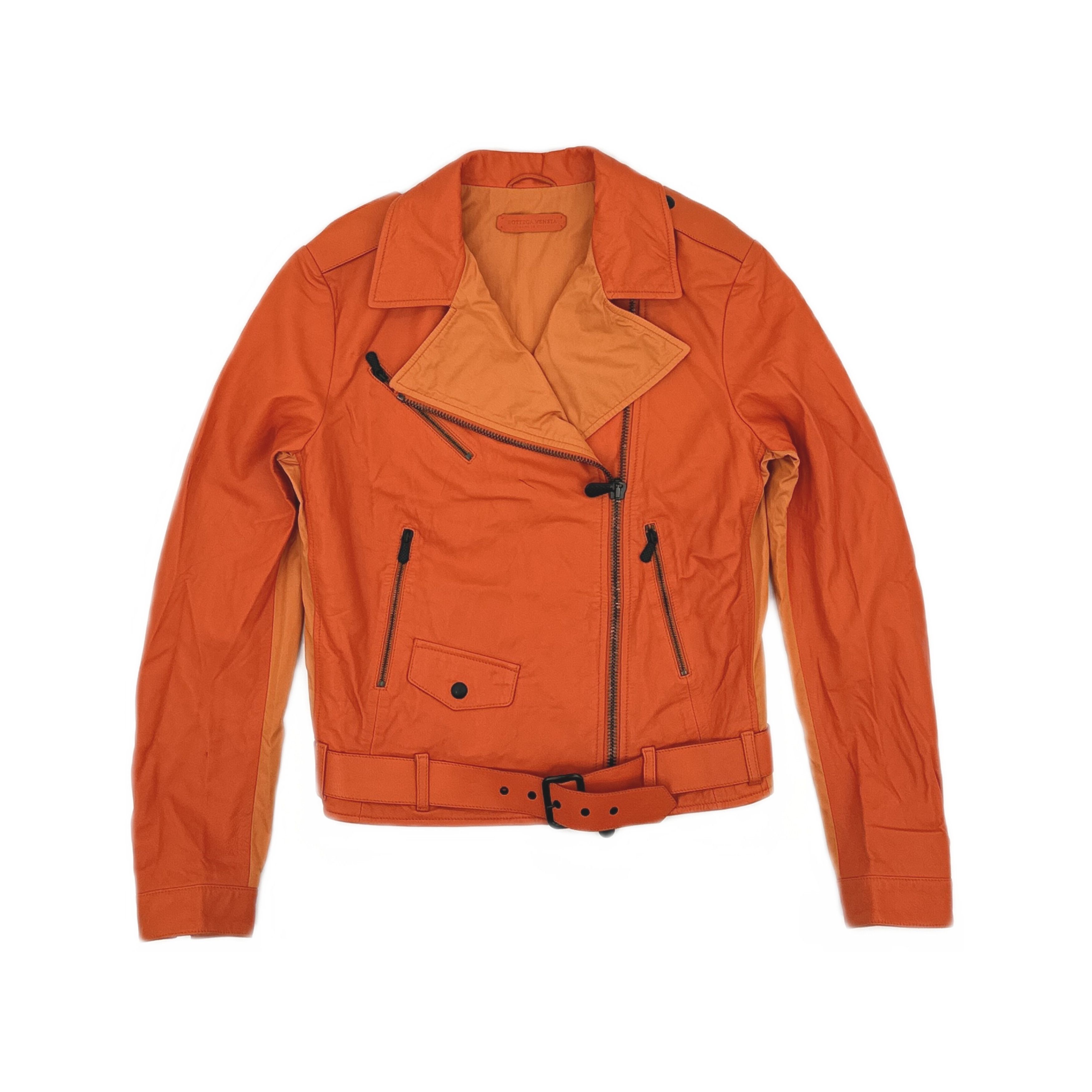Bottega Veneta Bottega Veneta Orange Leather Biker Jacket Size XS Size US XS / EU 42 / 0 - 1 Thumbnail
