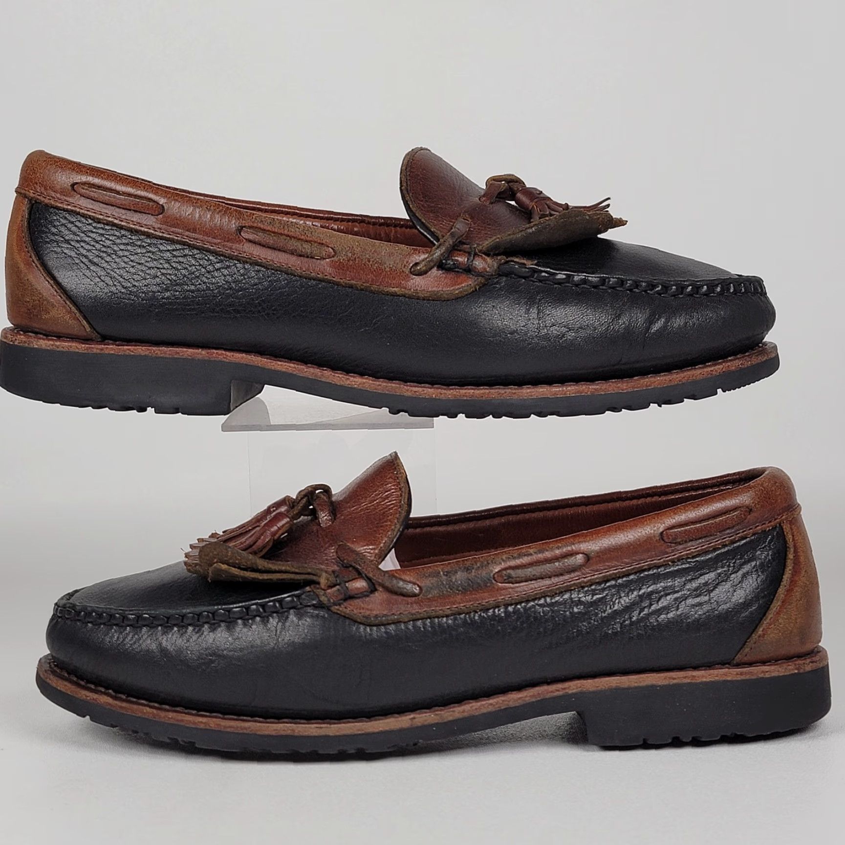 Allen Edmonds VINTAGE Allen Edmonds Nashua Two Tone Black Brown Tassel Loafers Size 10 EEE Mens Leather Slip On Casual Shoes Size US 10 / EU 43 - 5 Thumbnail