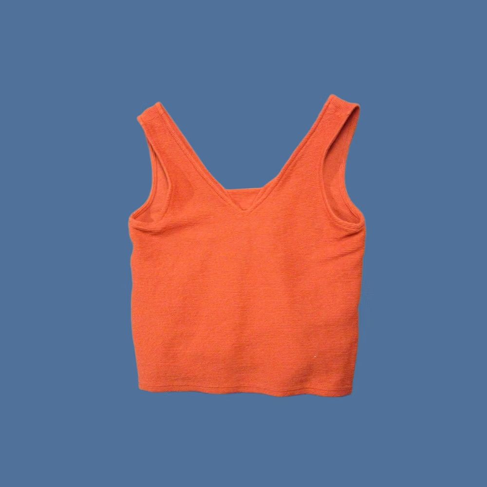 Madewell Madewell Orange V-Neck Cropped Ribbed Cotton Knit Tank Top Womens Small Size S / US 4 / IT 40 - 1 Thumbnail