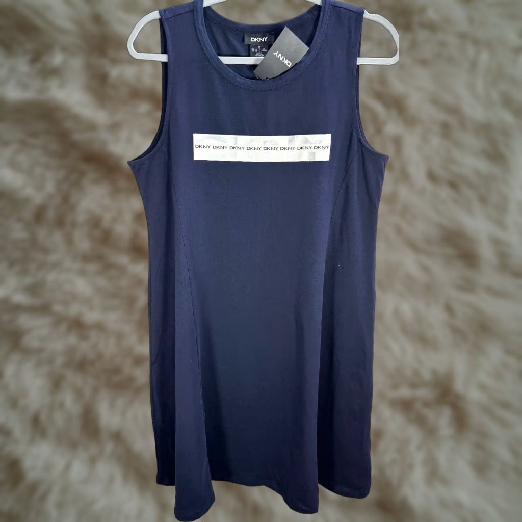 DKNY DKNY Tank Dress Short Sleeveless Logo Stretch Casual Sz M NWT Womens Blue Size 32" / US 10 / IT 46 - 1 Thumbnail