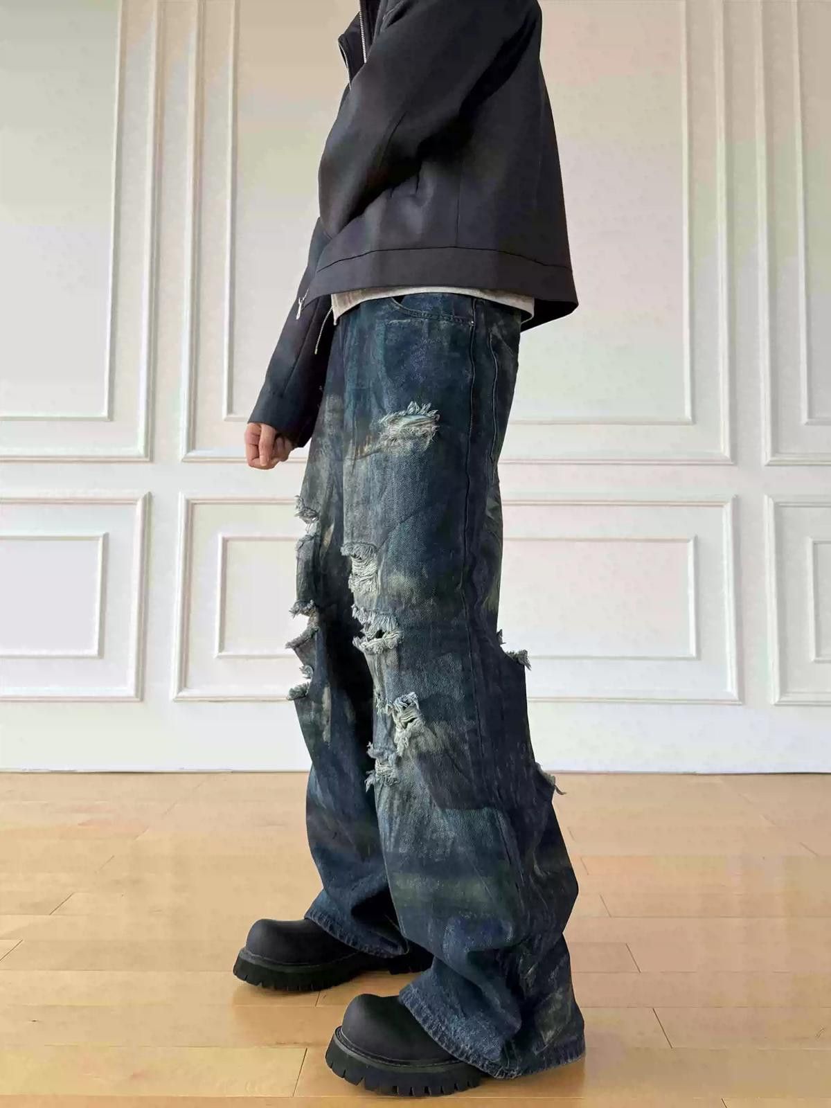 Japanese Brand Ripped Painted Baggy Wide Leg Denim Jeans Size US 30 / EU 46 - 4 Thumbnail