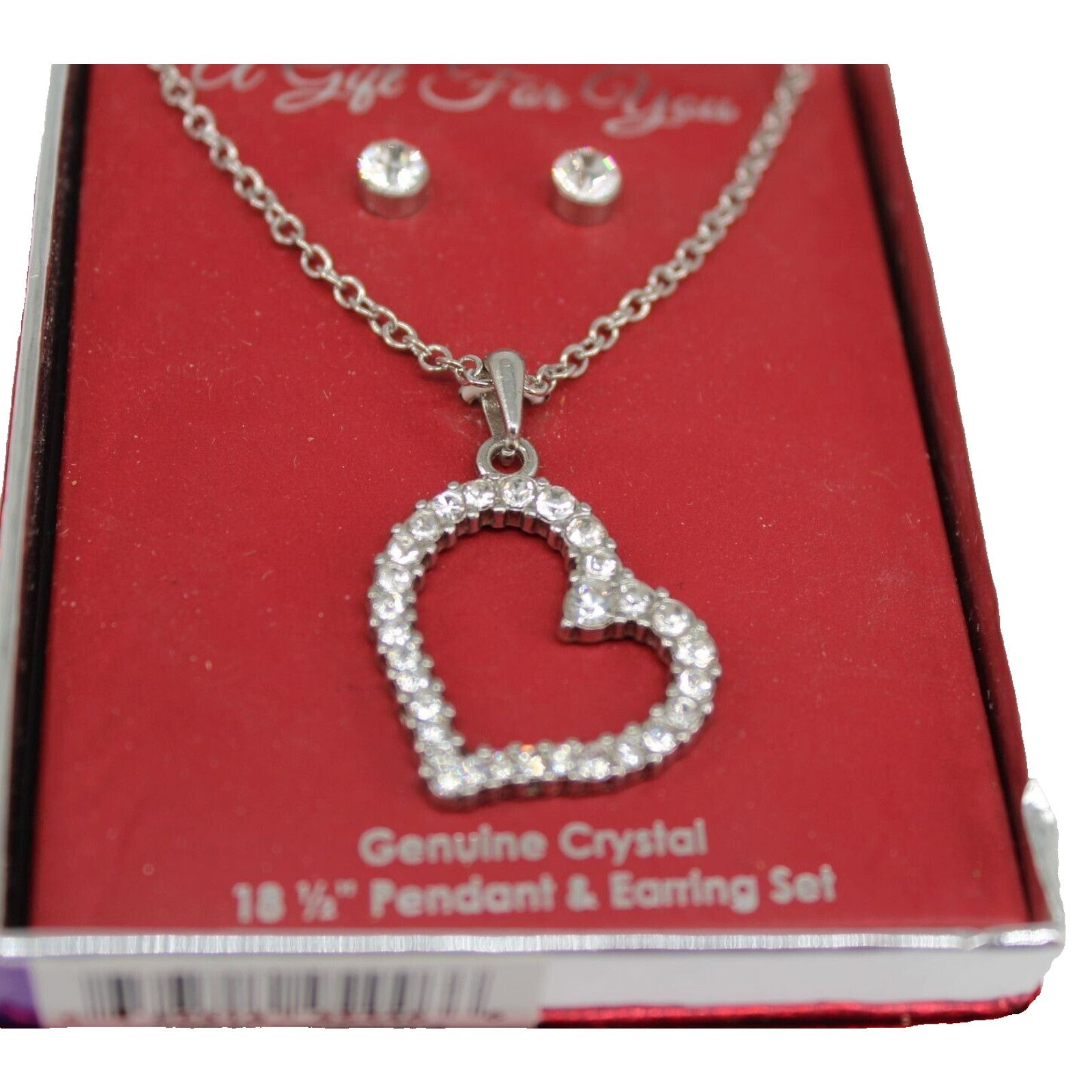 Other Necklace Earring Set Crystal Heart Silvertone 18-1/2" Chain Size ONE SIZE - 2 Thumbnail