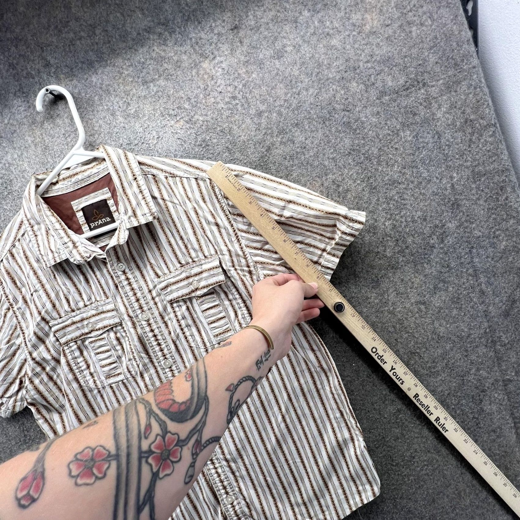 Prana prAna Shirt Mens Medium Brown Stripe Short Sleeve Button Front Casual Woven Size US M / EU 48-50 / 2 - 3 Thumbnail