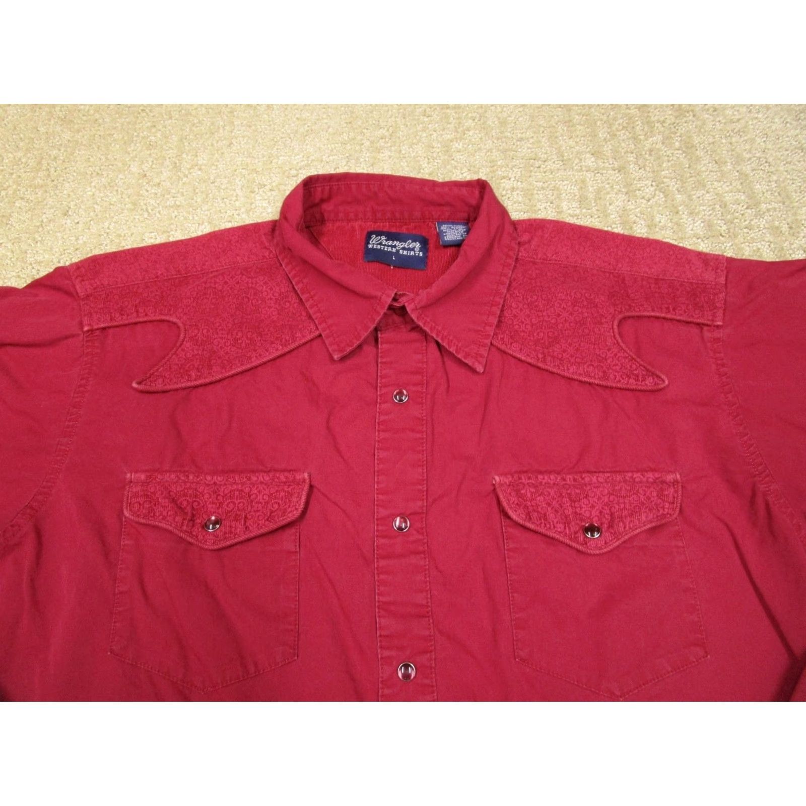Wrangler Wrangler Shirt Men Large Red Western Corduroy Long Sleeve Pearl Snap Button-Up Western Cowboy Classic Mens Size US L / EU 52-54 / 3 - 2 Thumbnail