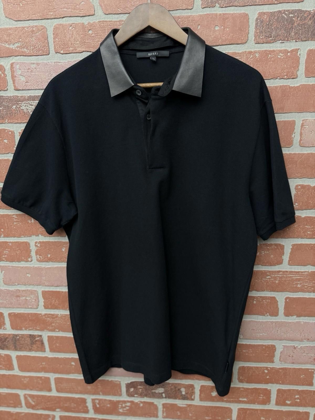 Gucci Gucci Polo T Shirt Black Leather Collar Size XL $850 Retail Size US XL / EU 56 / 4 - 3 Thumbnail